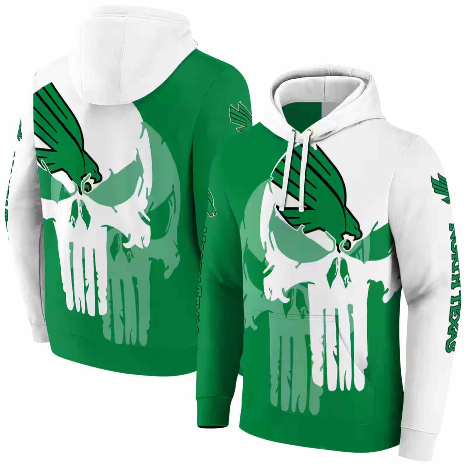 north texas mean green graphic punisher green white hoodie fashion forward