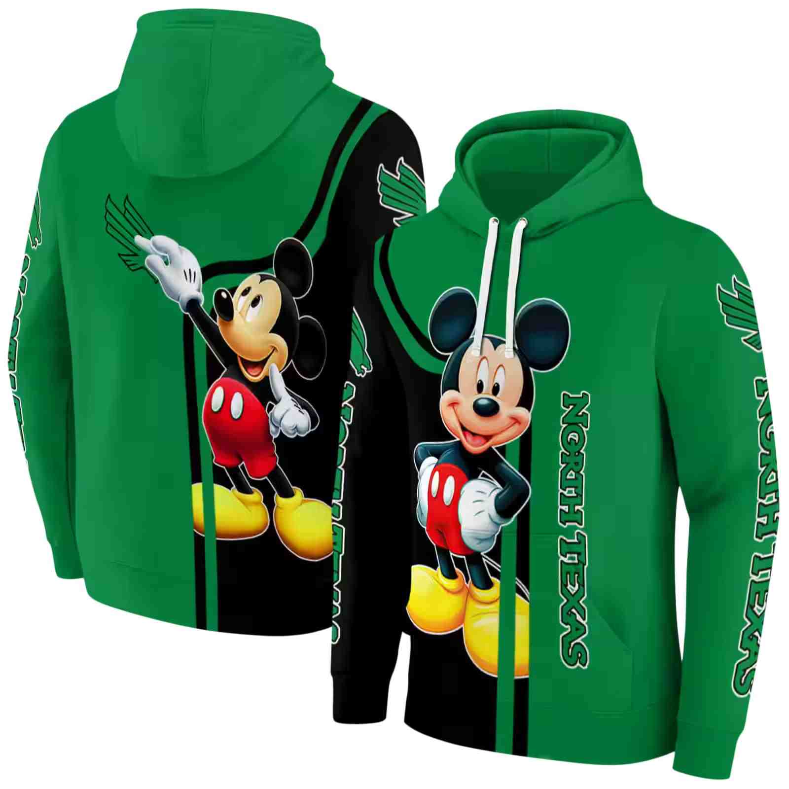 north texas mean green mickey mouse green black hoodie fashion forward