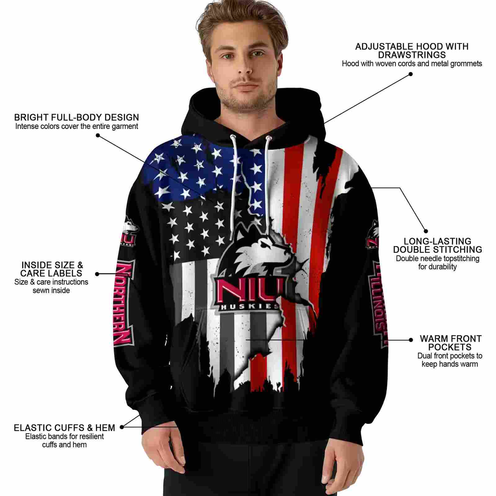 northern illinois huskies american pride black hoodie latest model