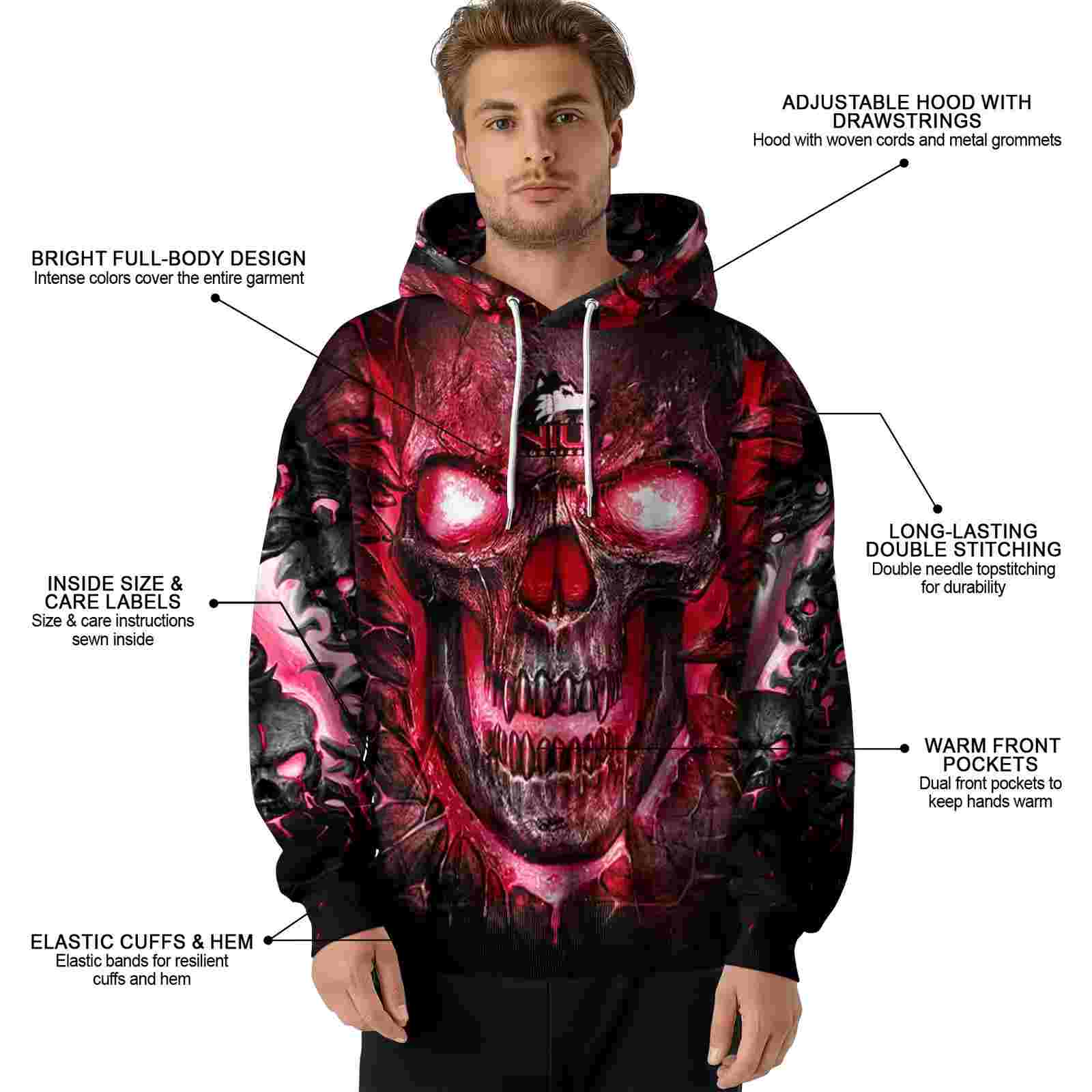 northern illinois huskies demonic skull red black hoodie latest model