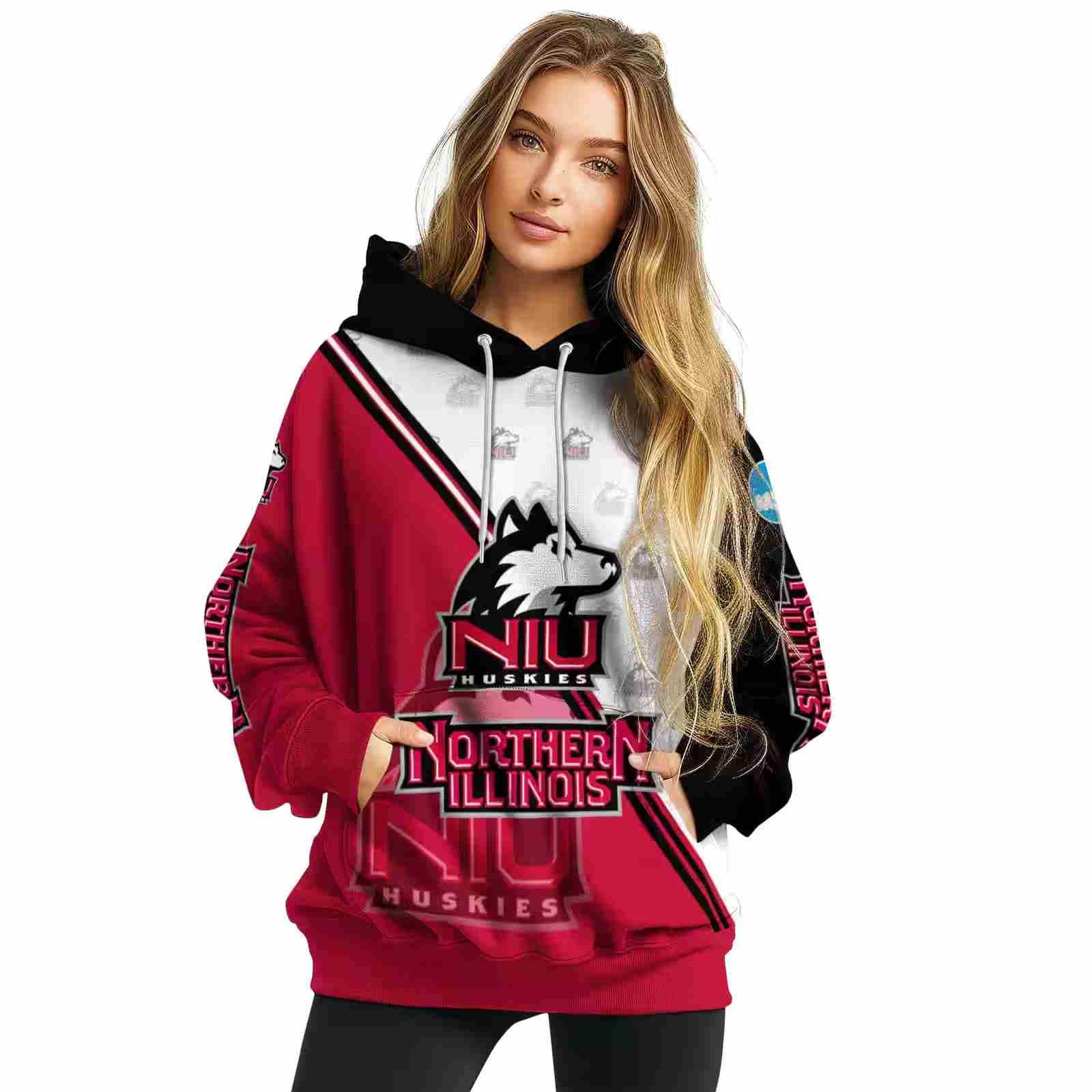 northern illinois huskies diagonal stripe red white hoodie high quality