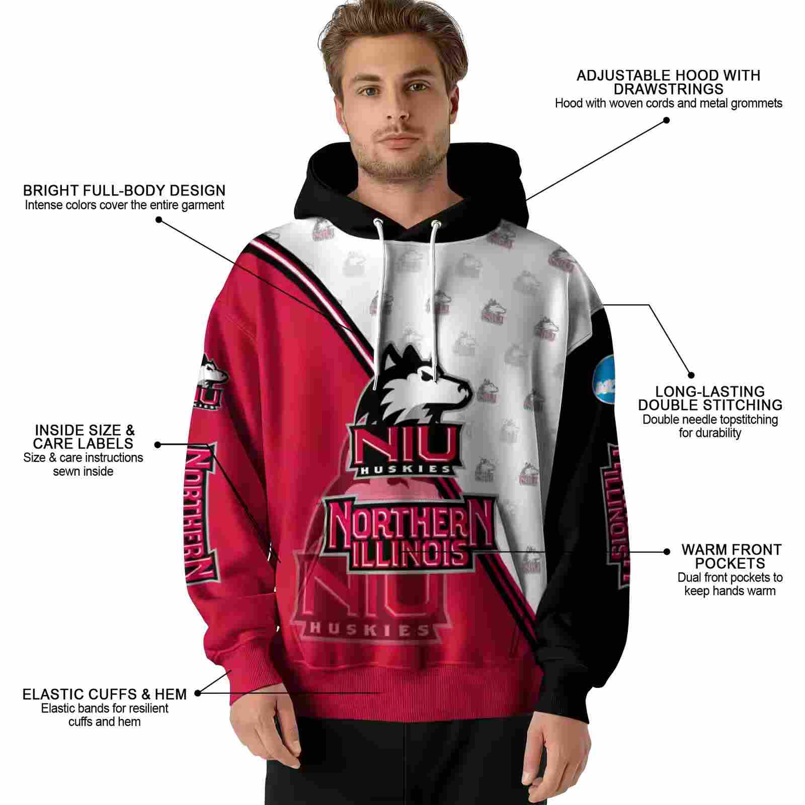 northern illinois huskies diagonal stripe red white hoodie latest model