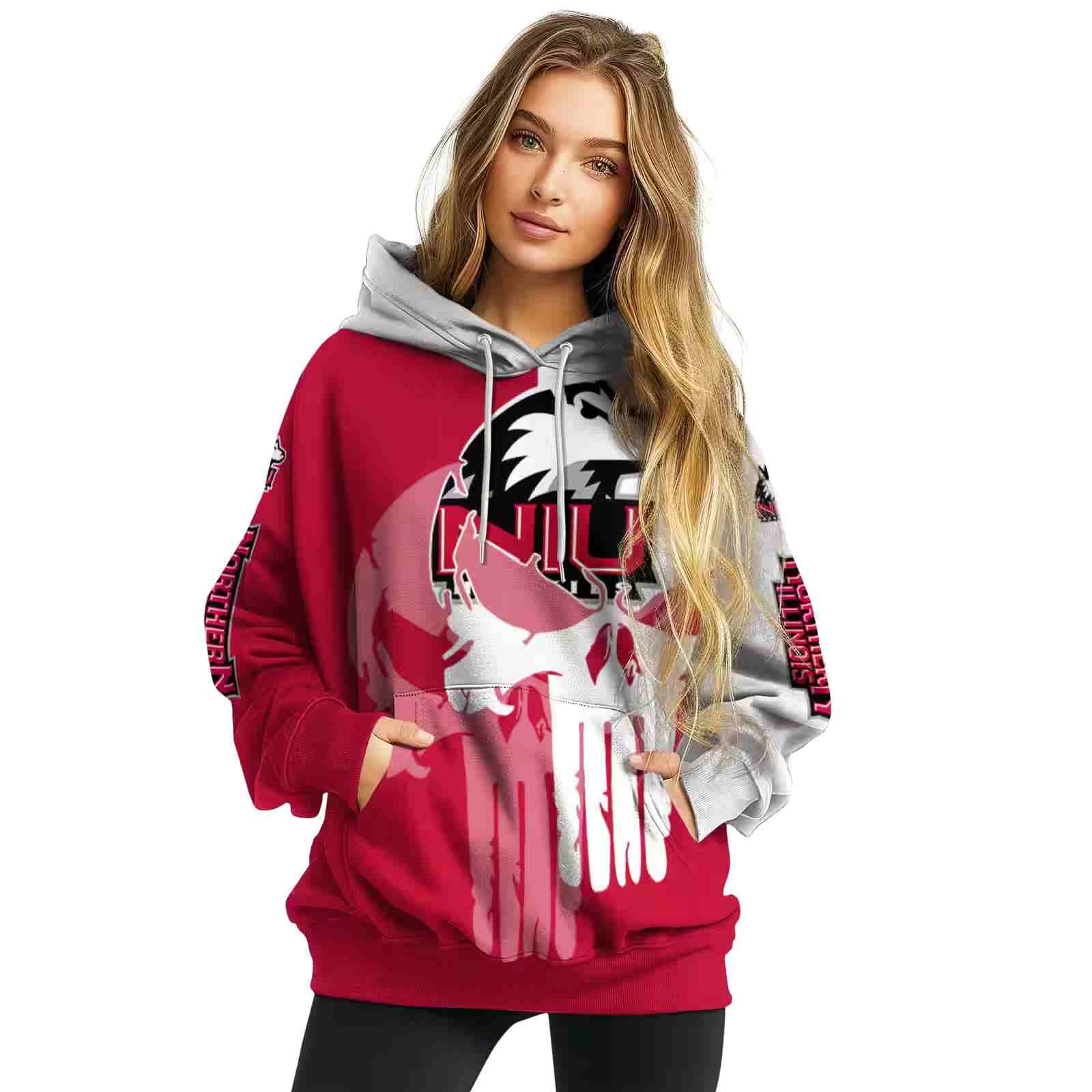 northern illinois huskies graphic punisher red white hoodie high quality