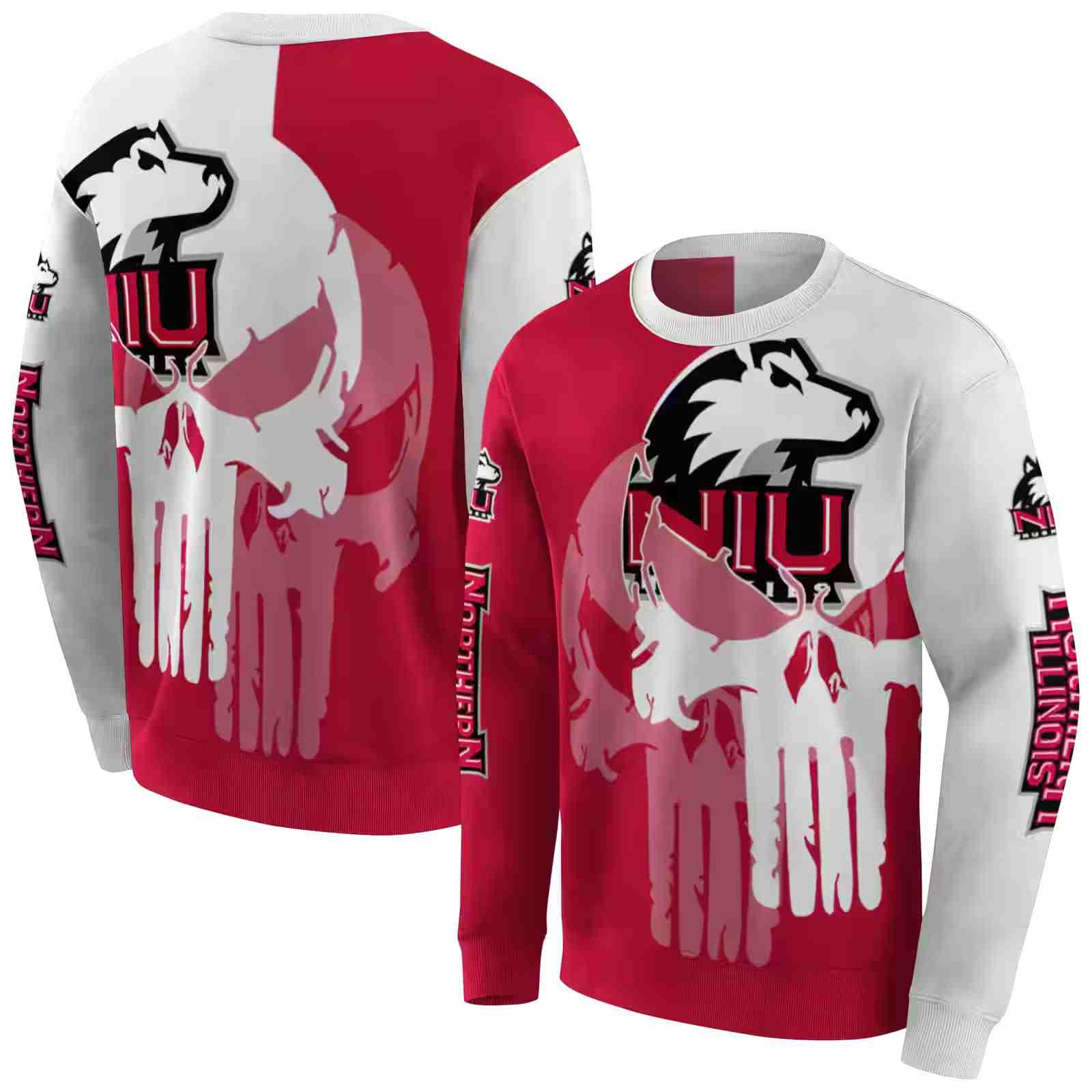 northern illinois huskies graphic punisher red white hoodie premium grade