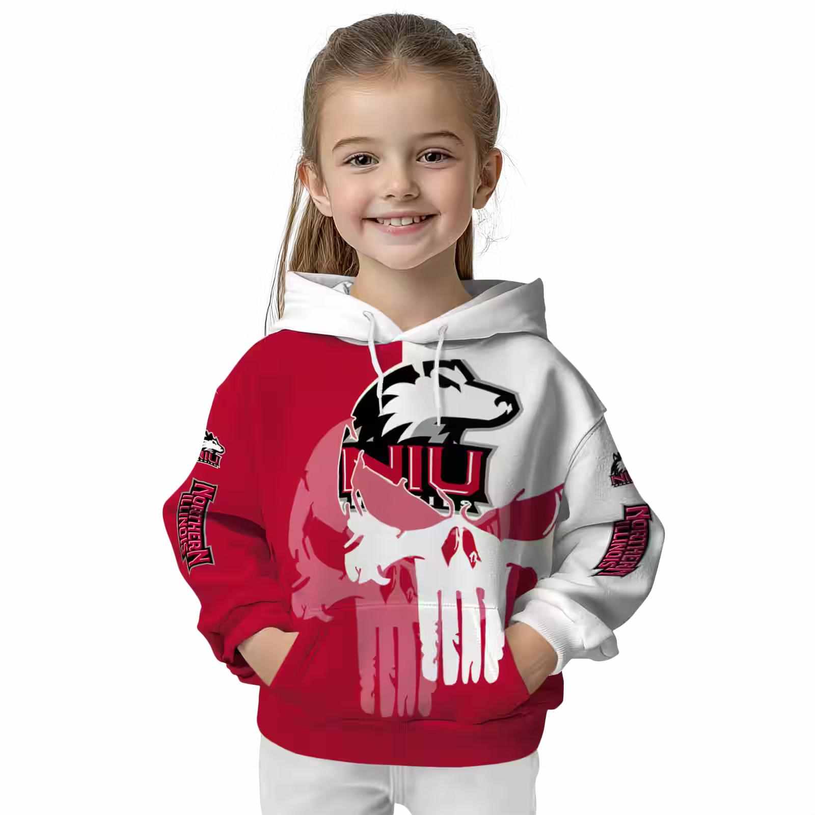 northern illinois huskies graphic punisher red white hoodie top rated