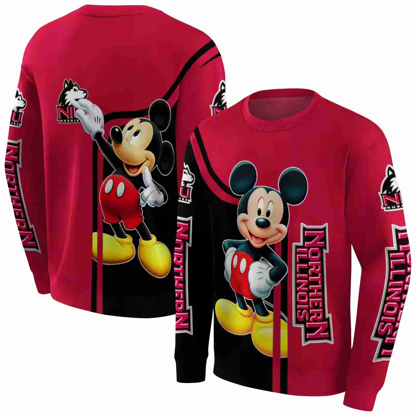 northern illinois huskies mickey mouse red black hoodie premium grade