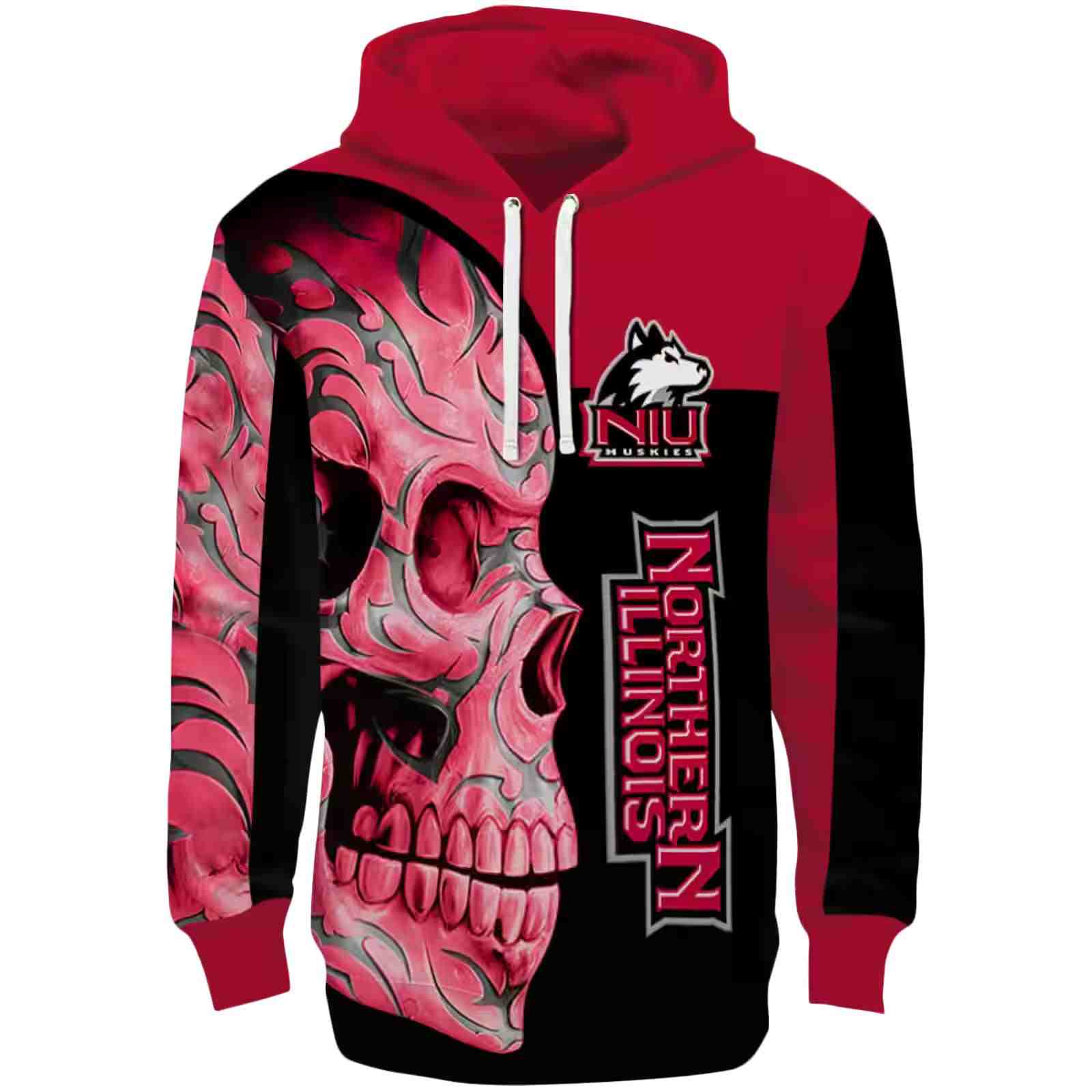 Northern Illinois Huskies Skull Motif Red Black Hoodie