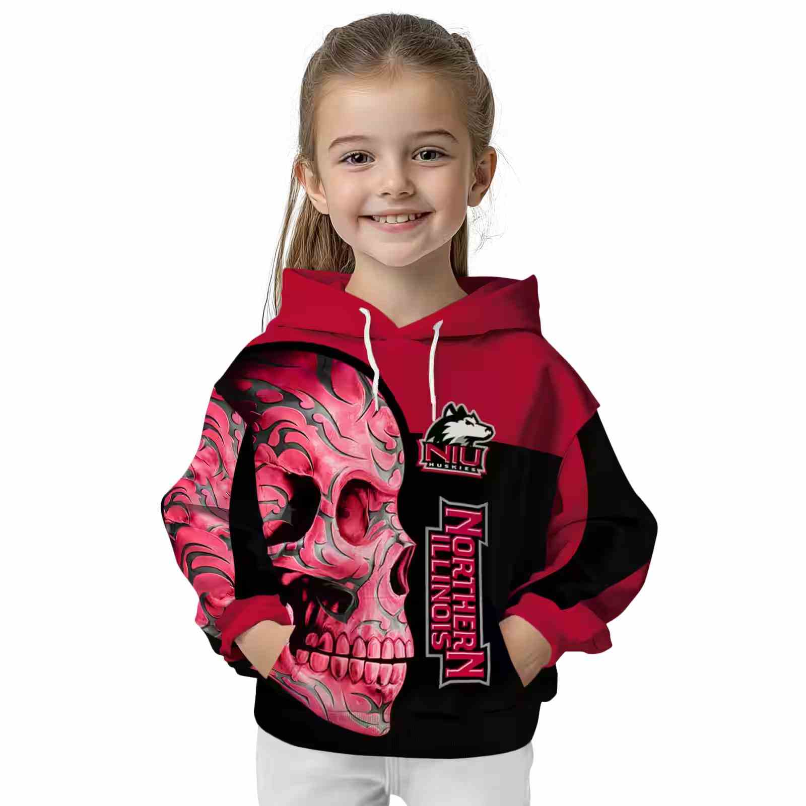 northern illinois huskies skull motif red black hoodie top rated