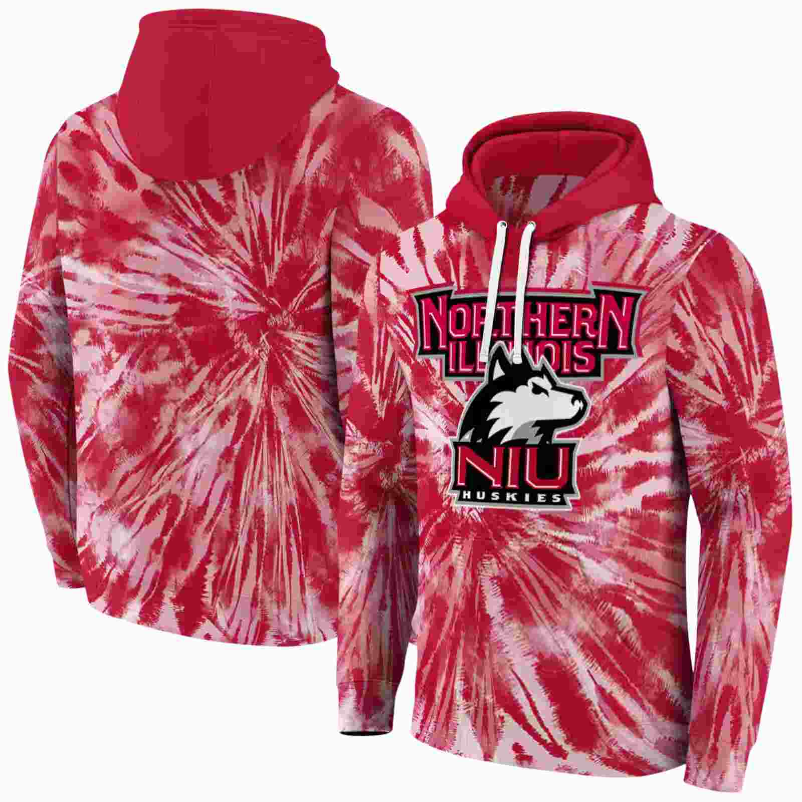 northern illinois huskies tie dye pattern red hoodie fashion forward