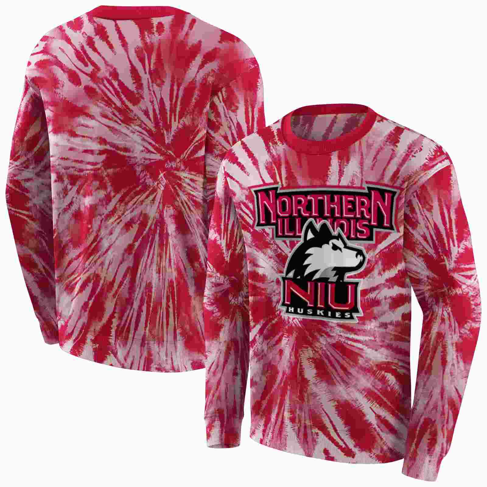 northern illinois huskies tie dye pattern red hoodie premium grade