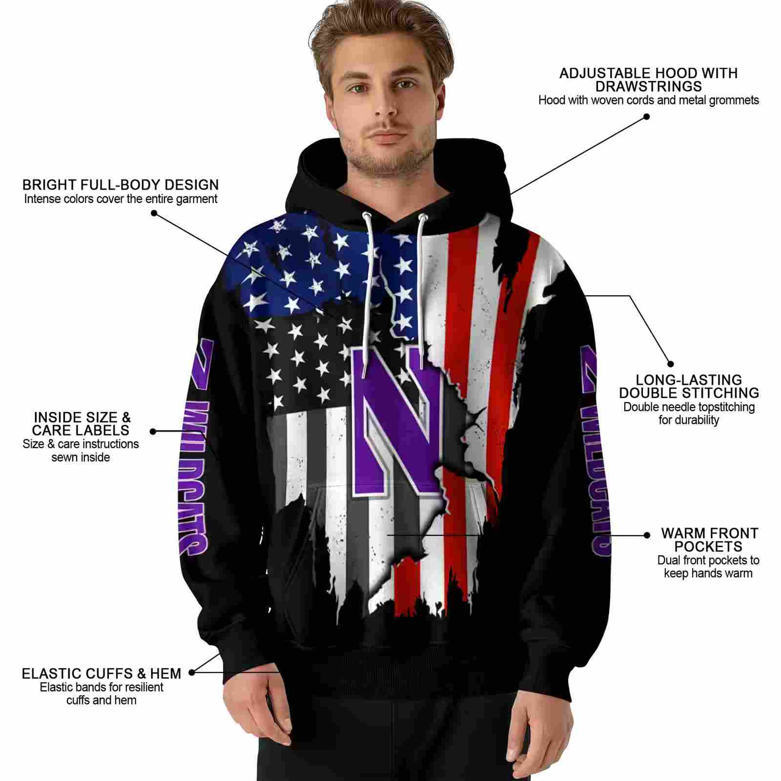 northwestern wildcats american pride black hoodie latest model