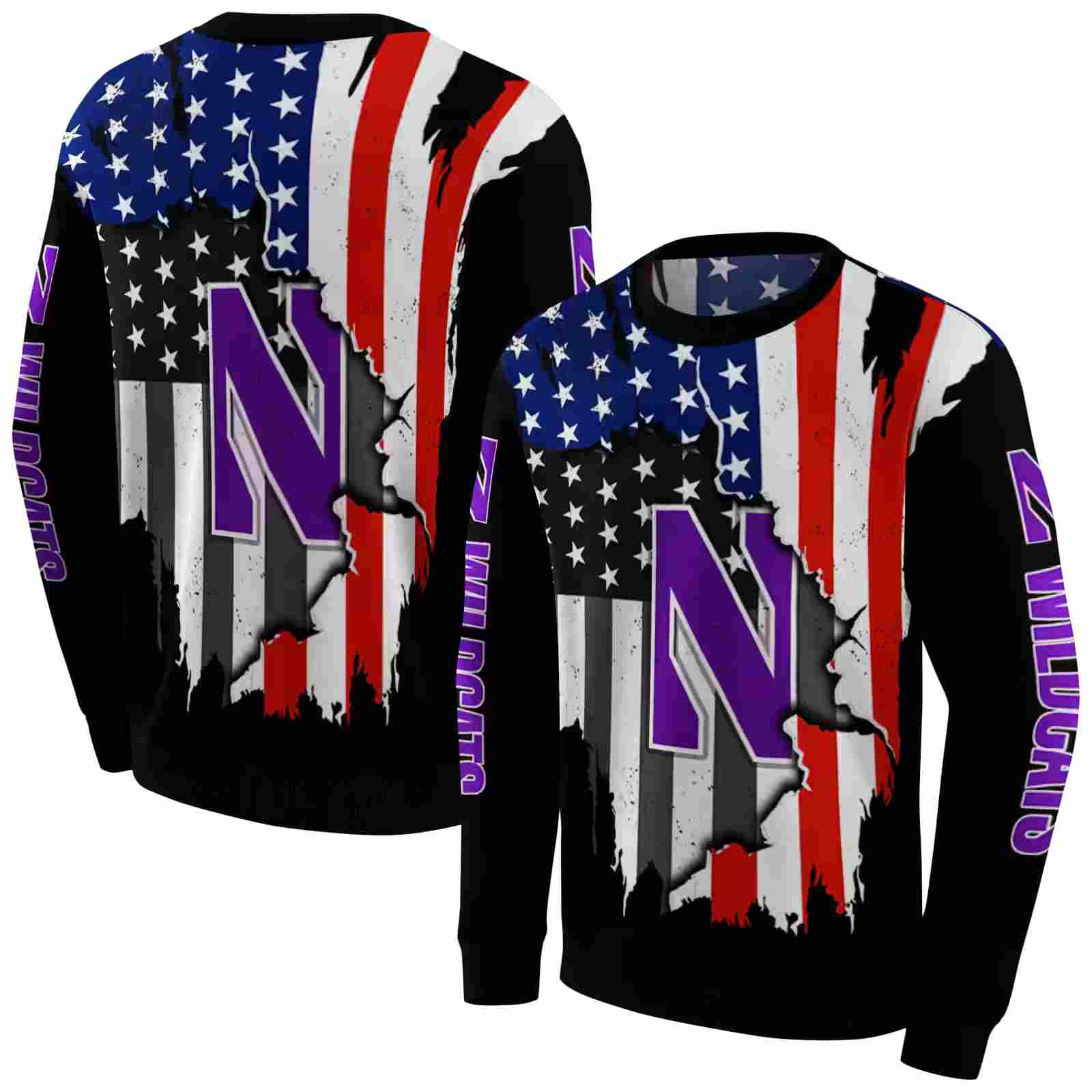 northwestern wildcats american pride black hoodie premium grade