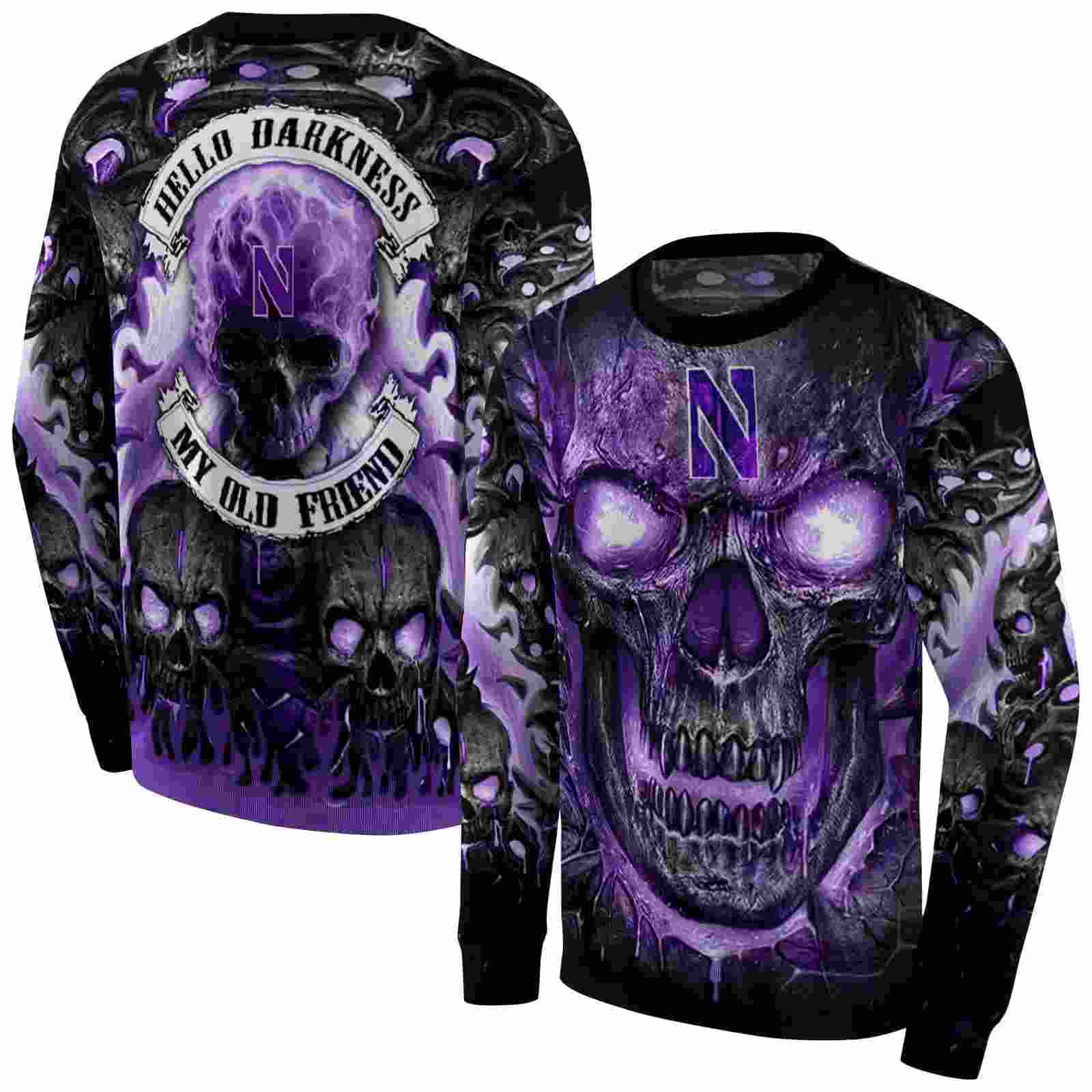 northwestern wildcats demonic skull purple black hoodie premium grade