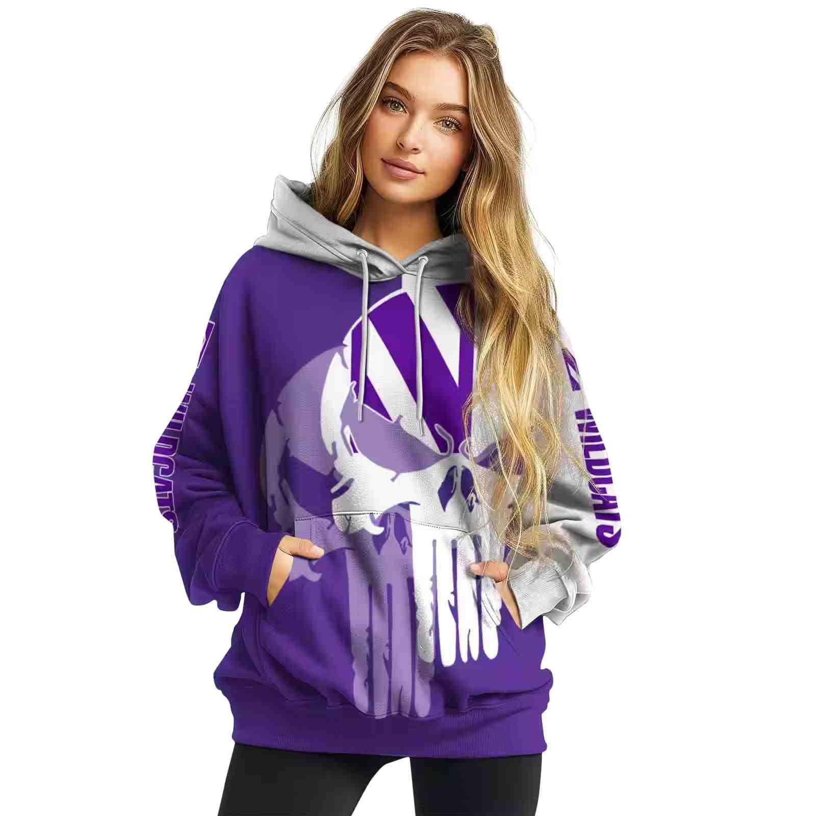 northwestern wildcats graphic punisher purple white hoodie high quality