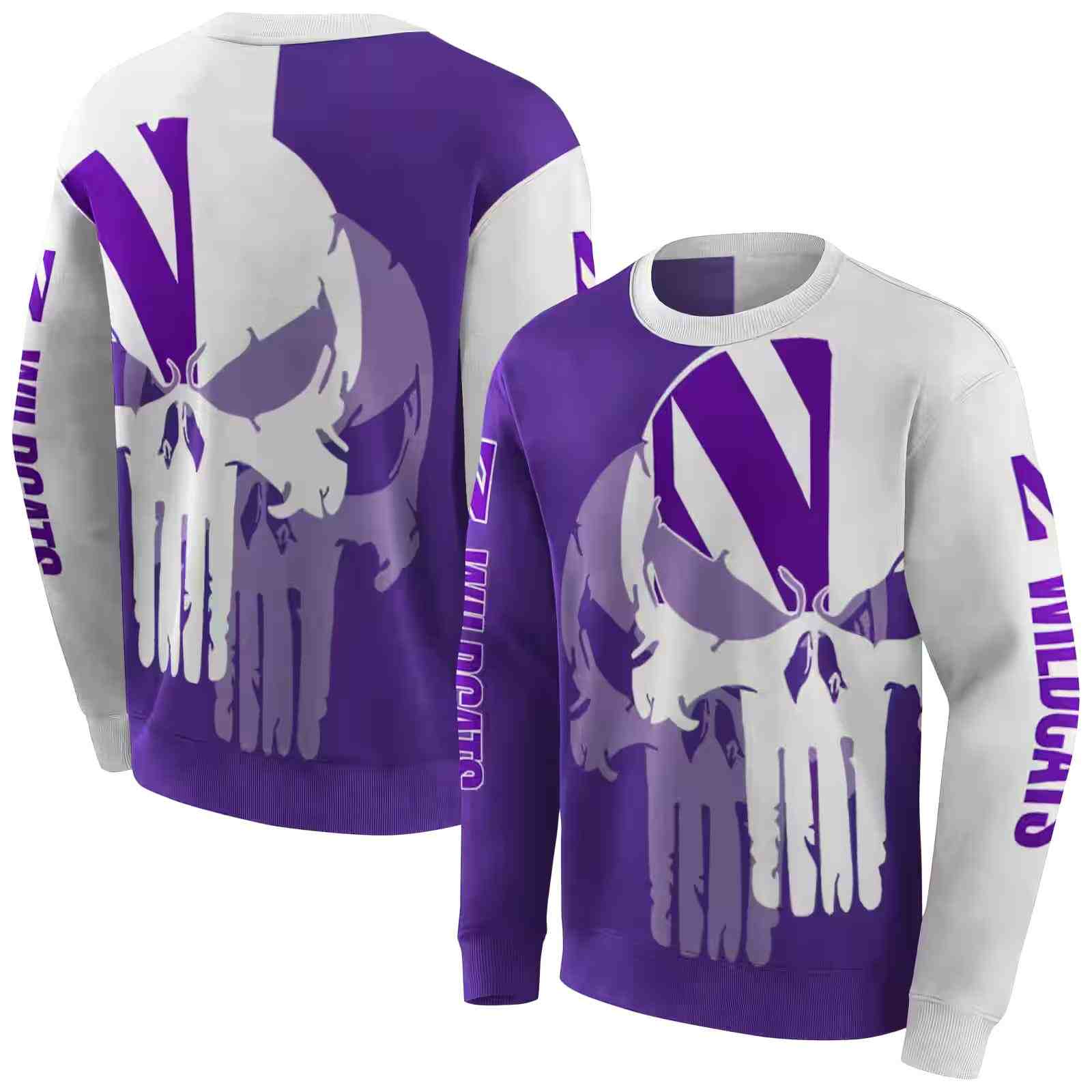 northwestern wildcats graphic punisher purple white hoodie premium grade