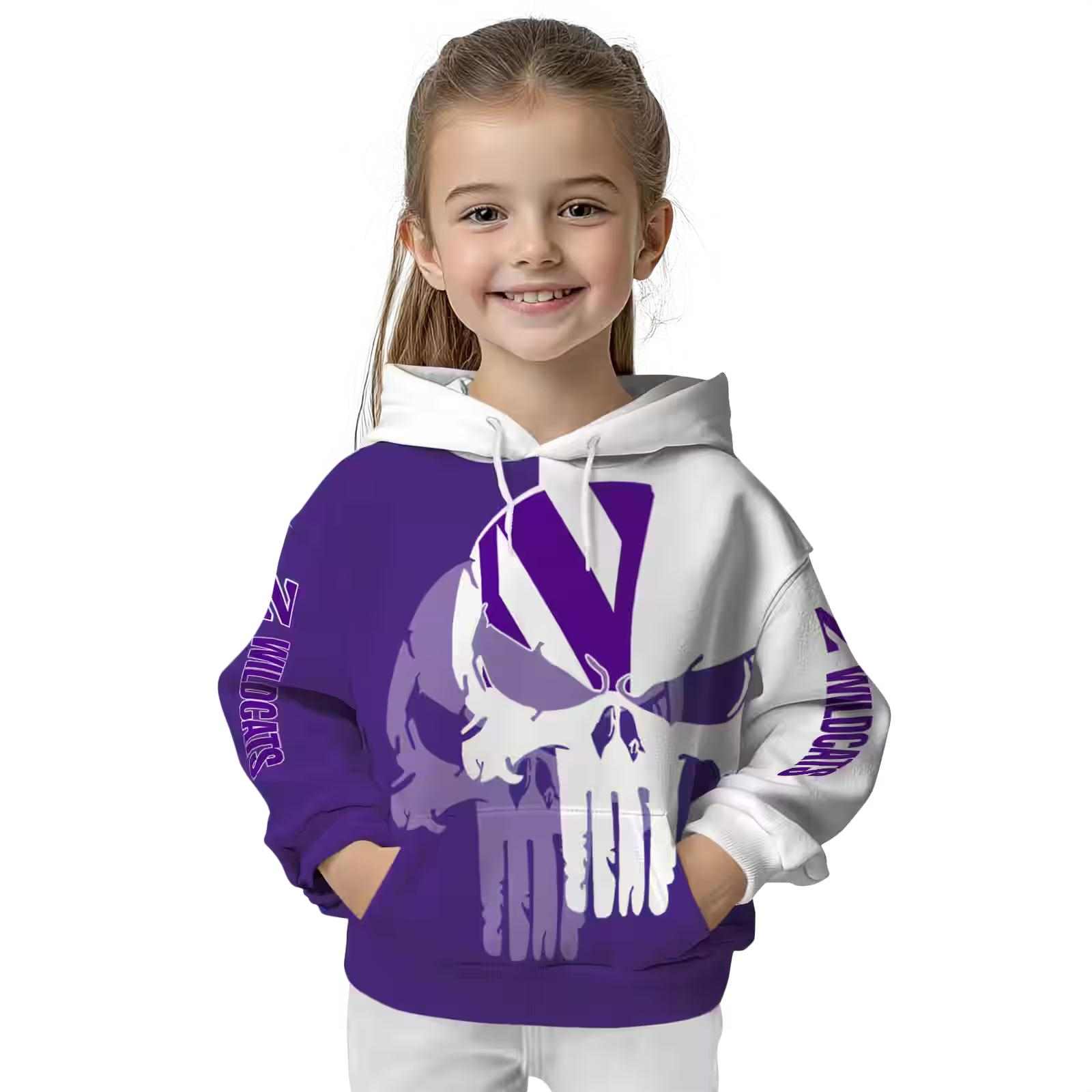 northwestern wildcats graphic punisher purple white hoodie top rated