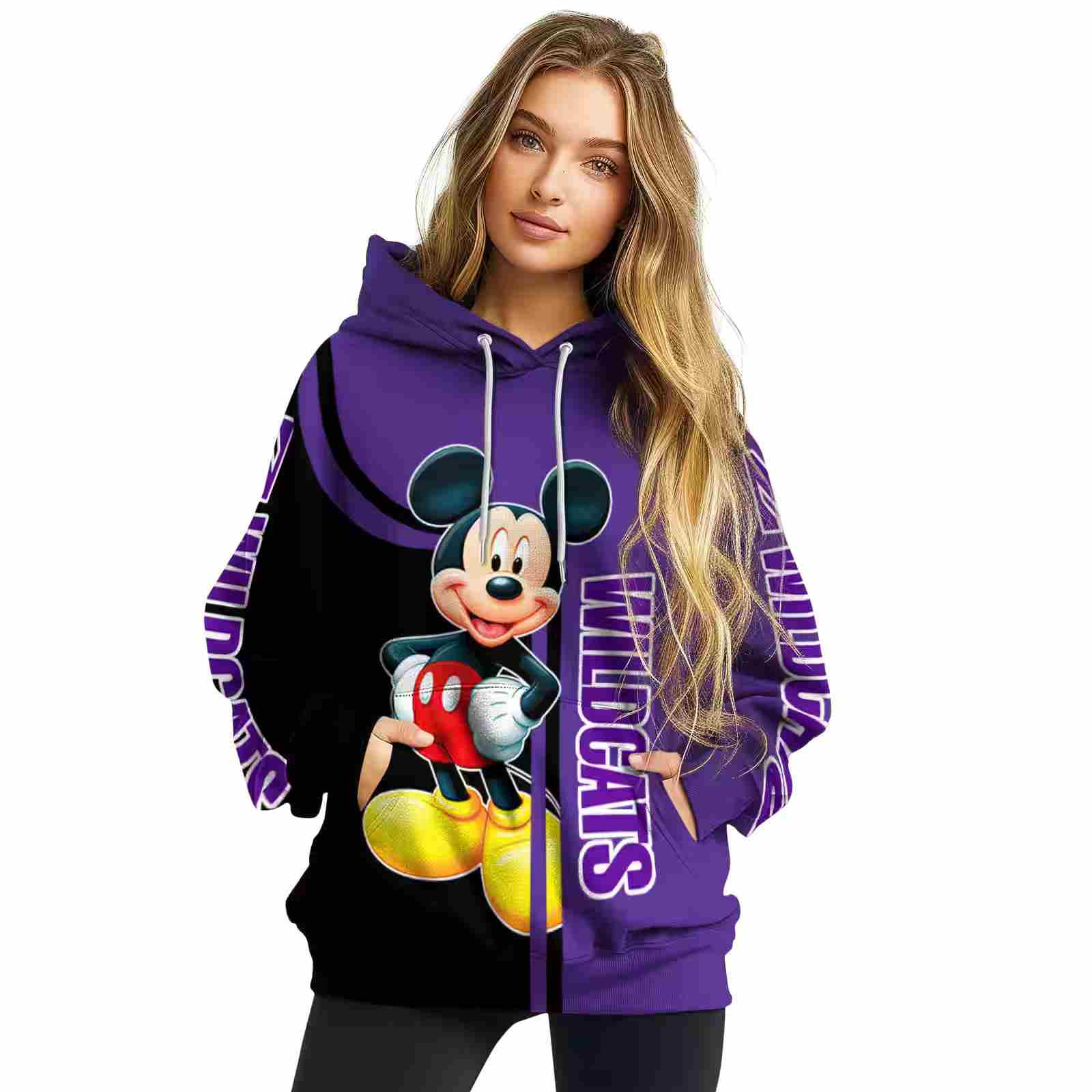 northwestern wildcats mickey mouse purple black hoodie high quality