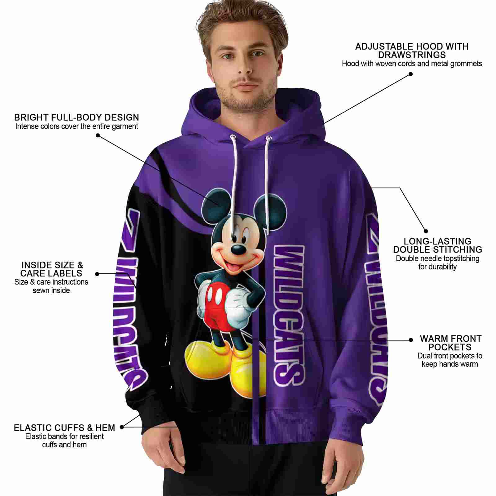 northwestern wildcats mickey mouse purple black hoodie latest model