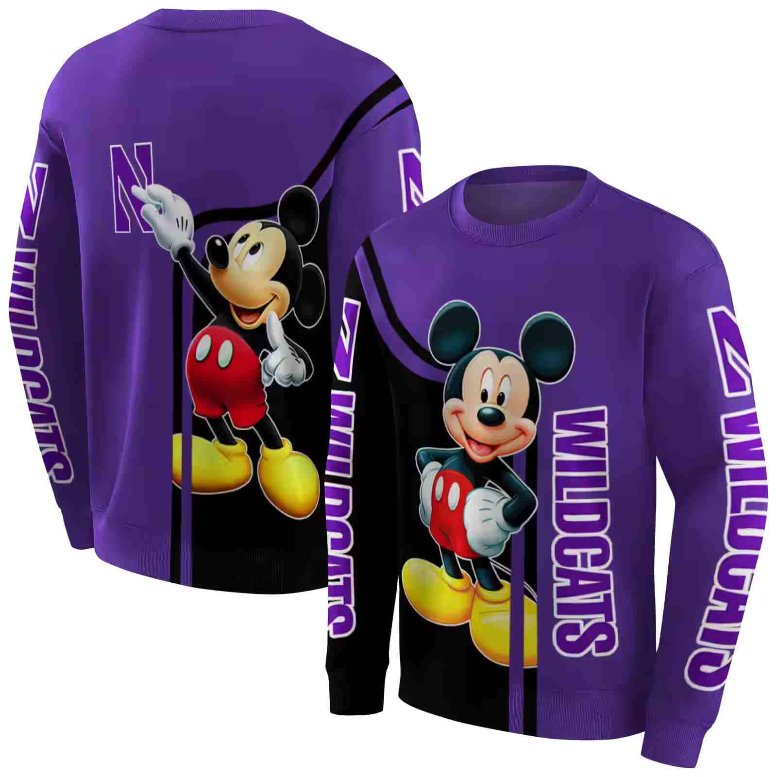 northwestern wildcats mickey mouse purple black hoodie premium grade