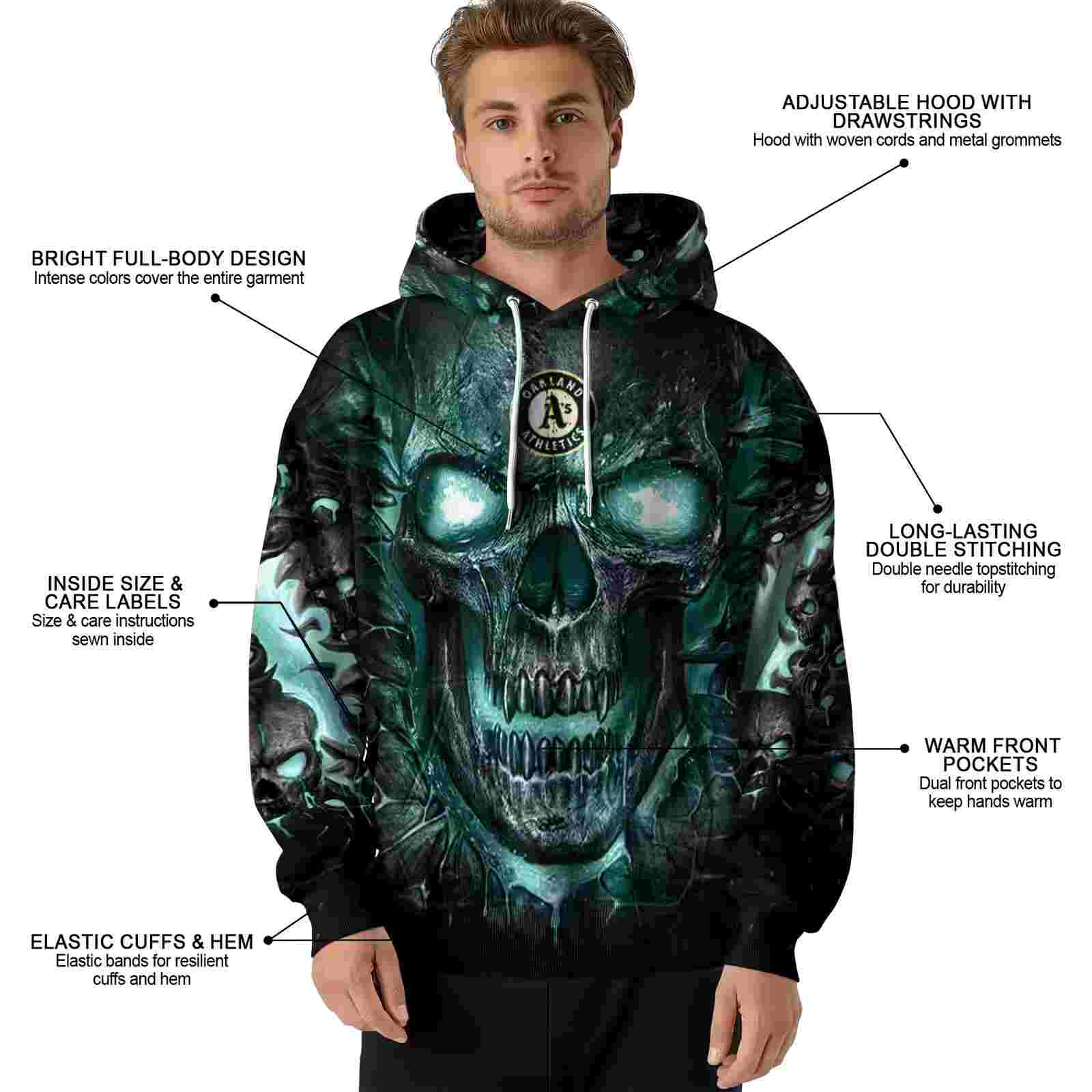 oakland athletics demonic skull green black hoodie latest model