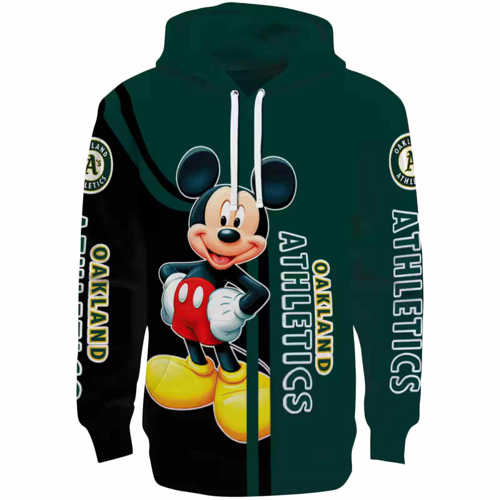 Oakland Athletics Mickey Mouse Green Black Hoodie