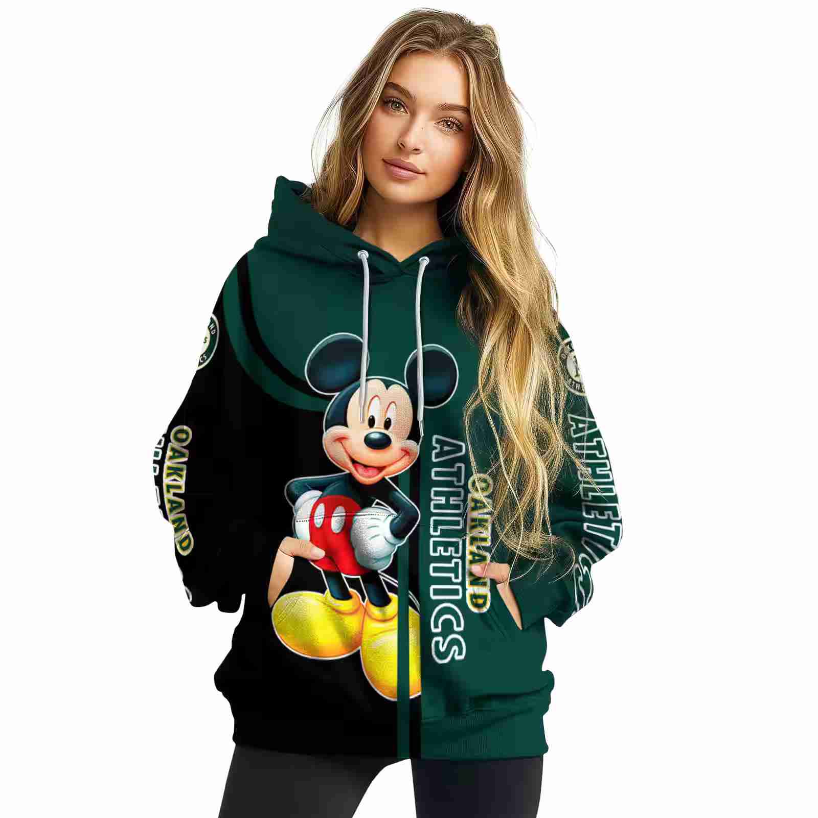 oakland athletics mickey mouse green black hoodie high quality