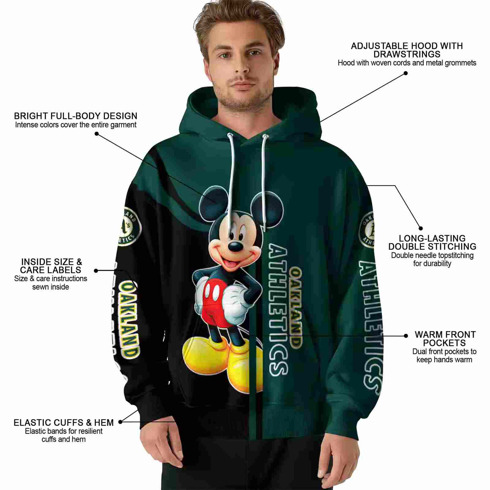 oakland athletics mickey mouse green black hoodie latest model