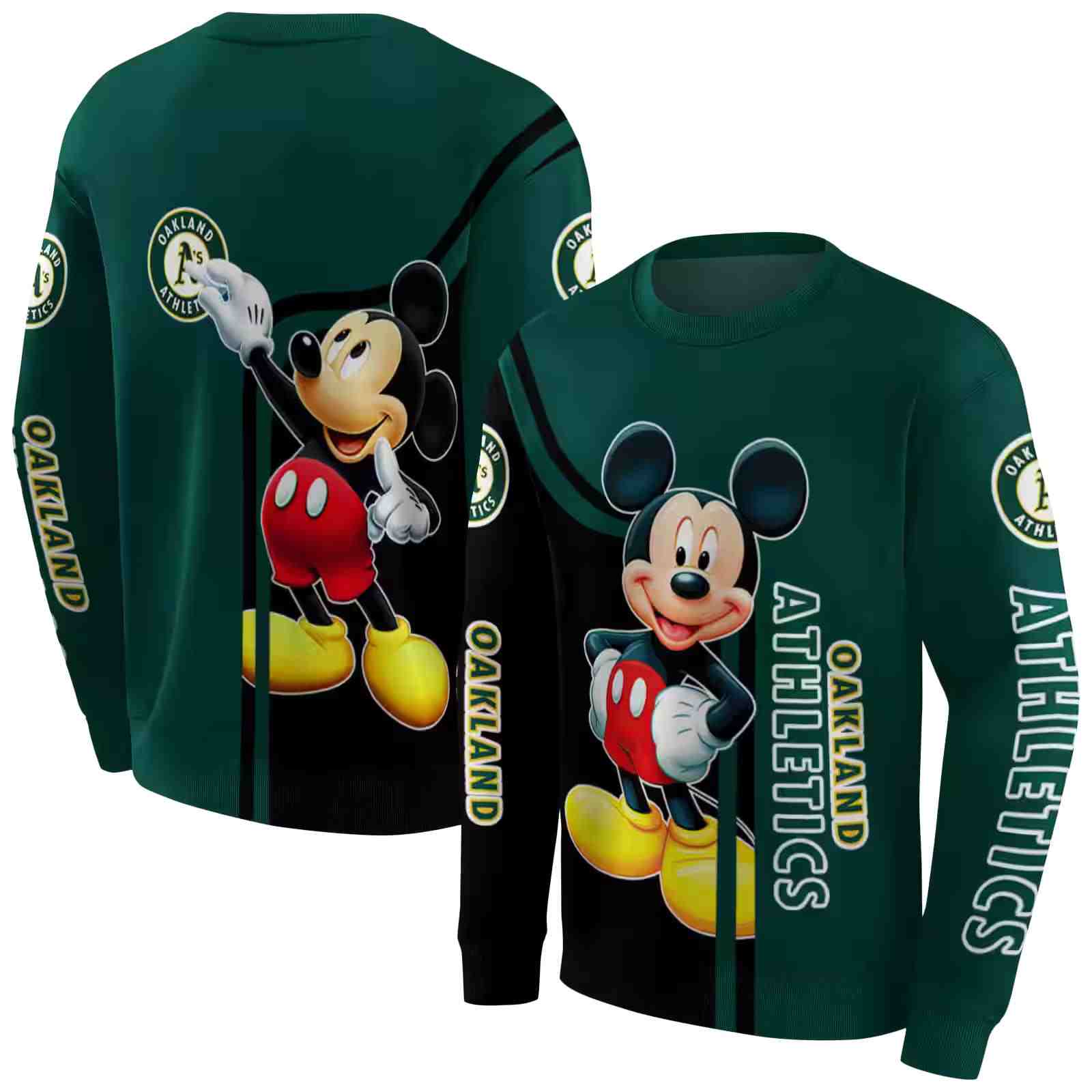 oakland athletics mickey mouse green black hoodie premium grade