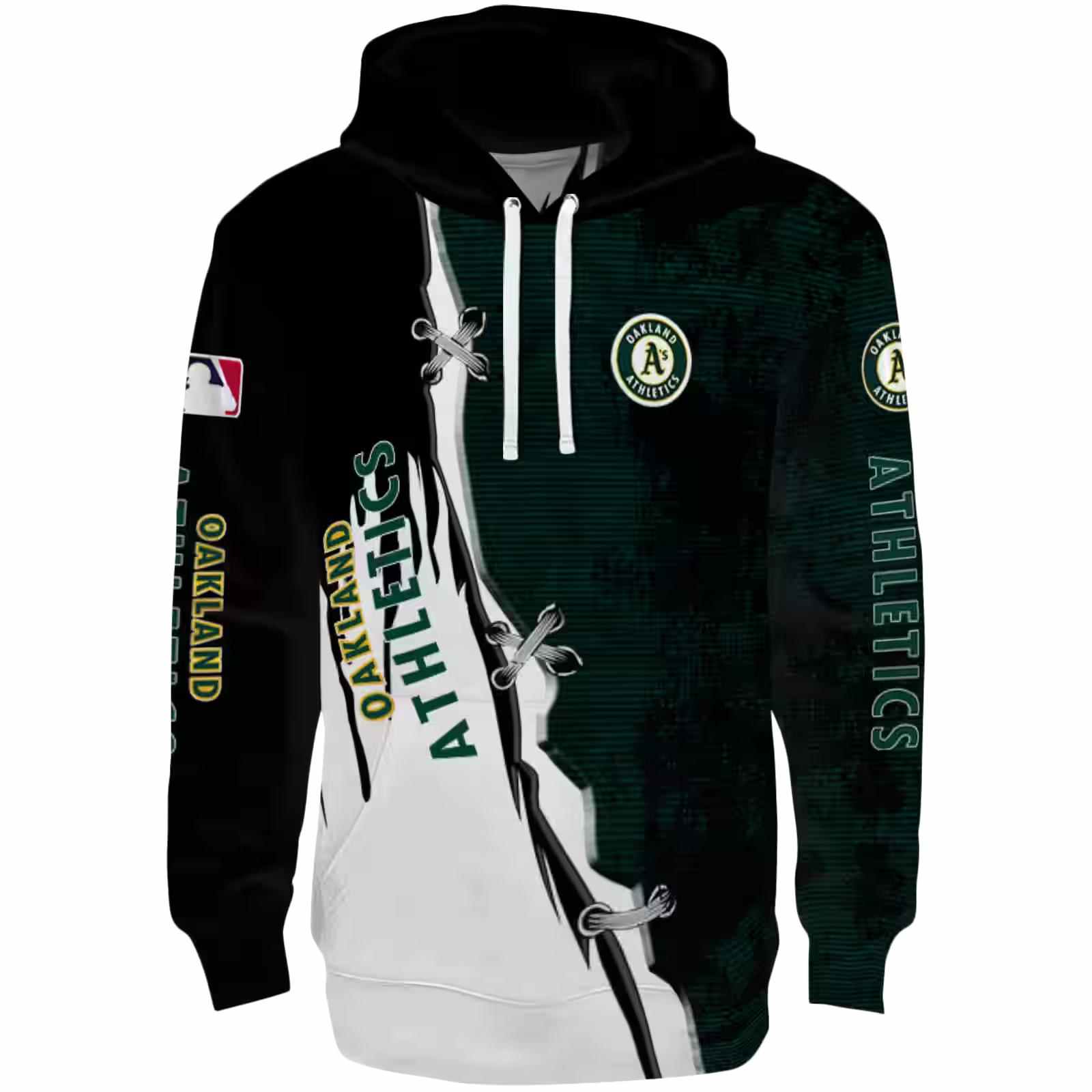 Oakland Athletics Ripped Pattern Green Black White Hoodie