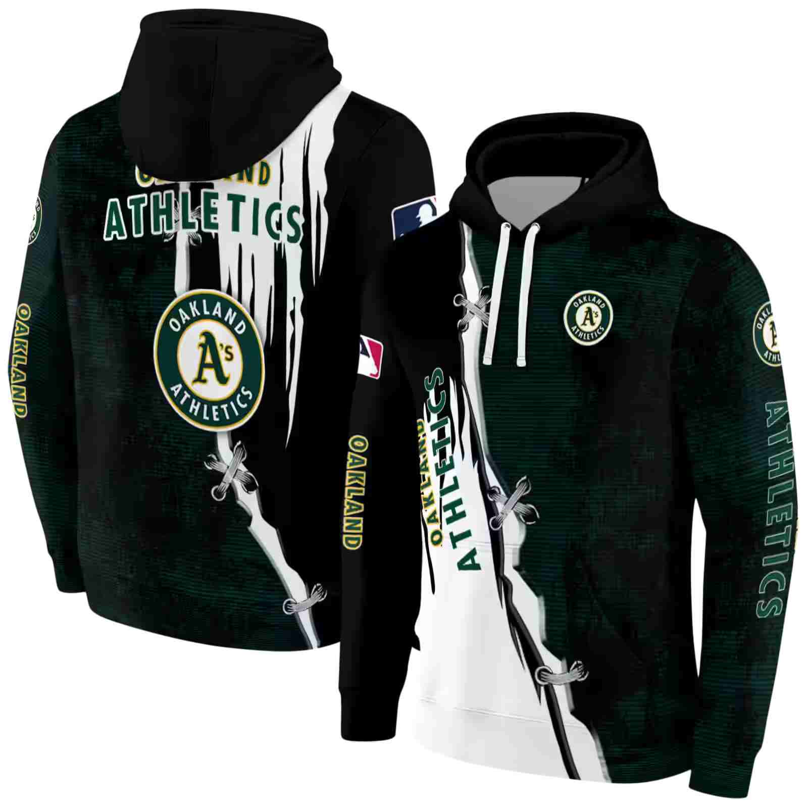 oakland athletics ripped pattern green black white hoodie fashion forward