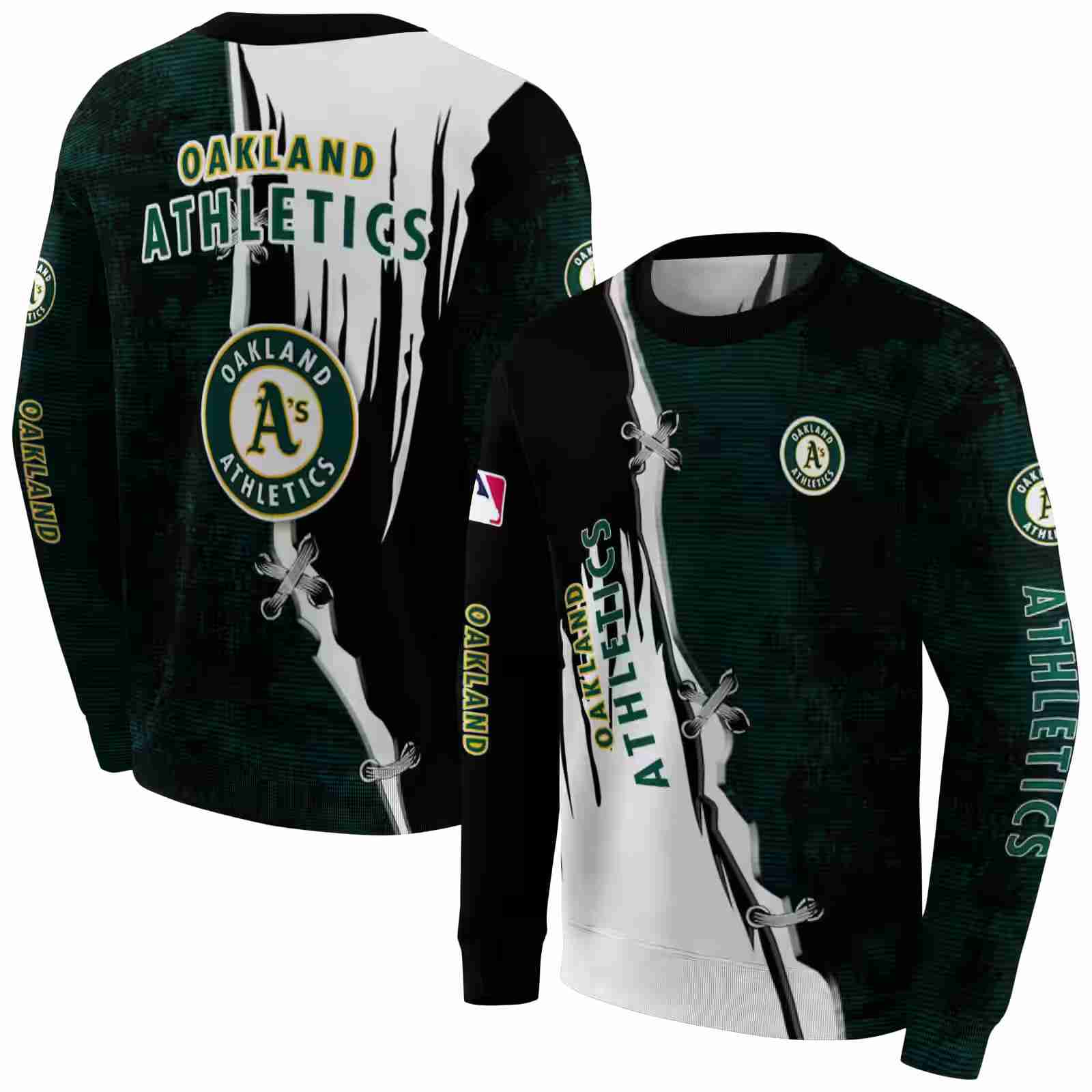 oakland athletics ripped pattern green black white hoodie premium grade