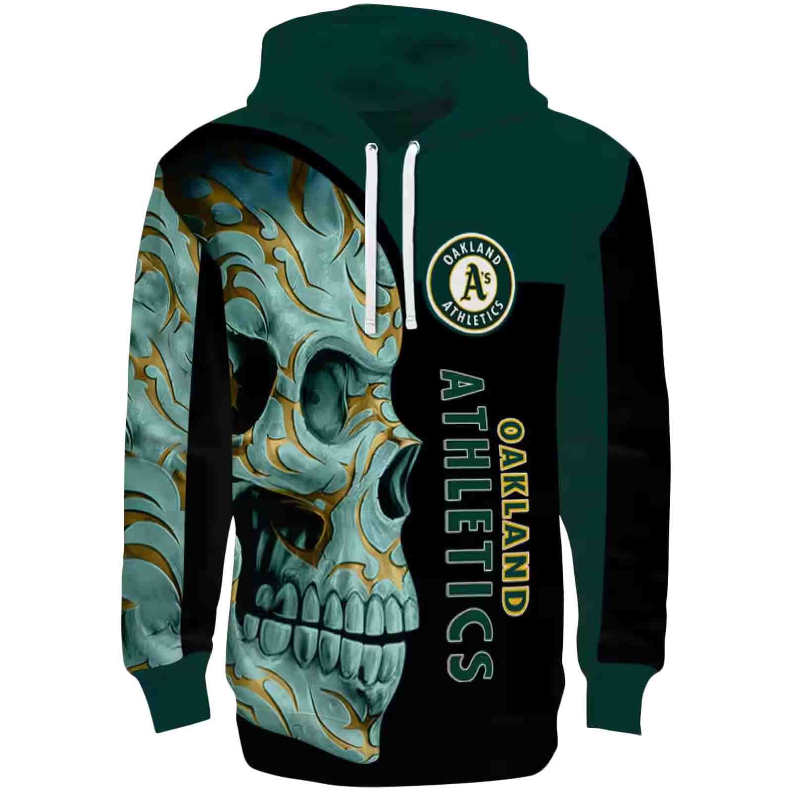 Oakland Athletics Skull Motif Green Black Hoodie