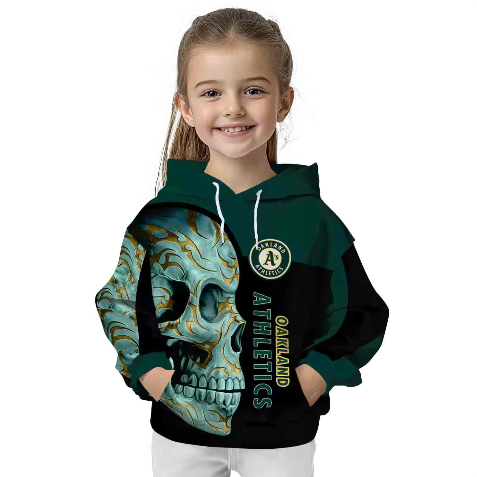 oakland athletics skull motif green black hoodie top rated