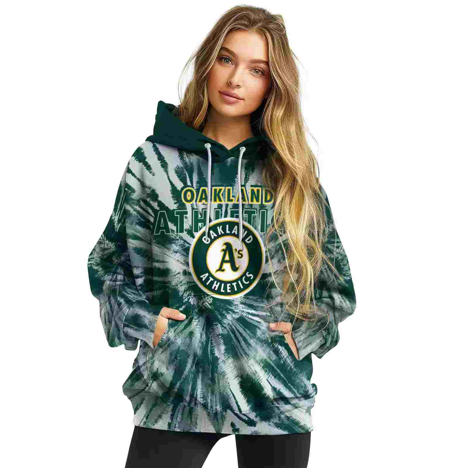 oakland athletics tie dye pattern green hoodie high quality