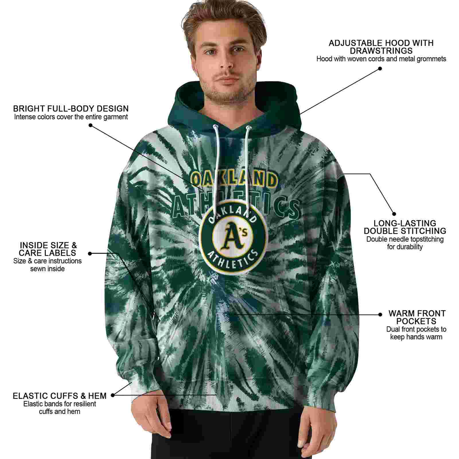 oakland athletics tie dye pattern green hoodie latest model