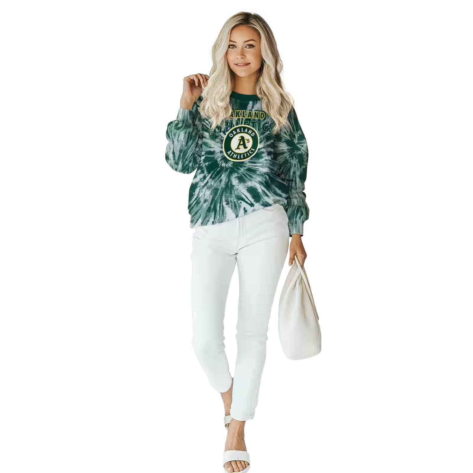 oakland athletics tie dye pattern green hoodie trendy