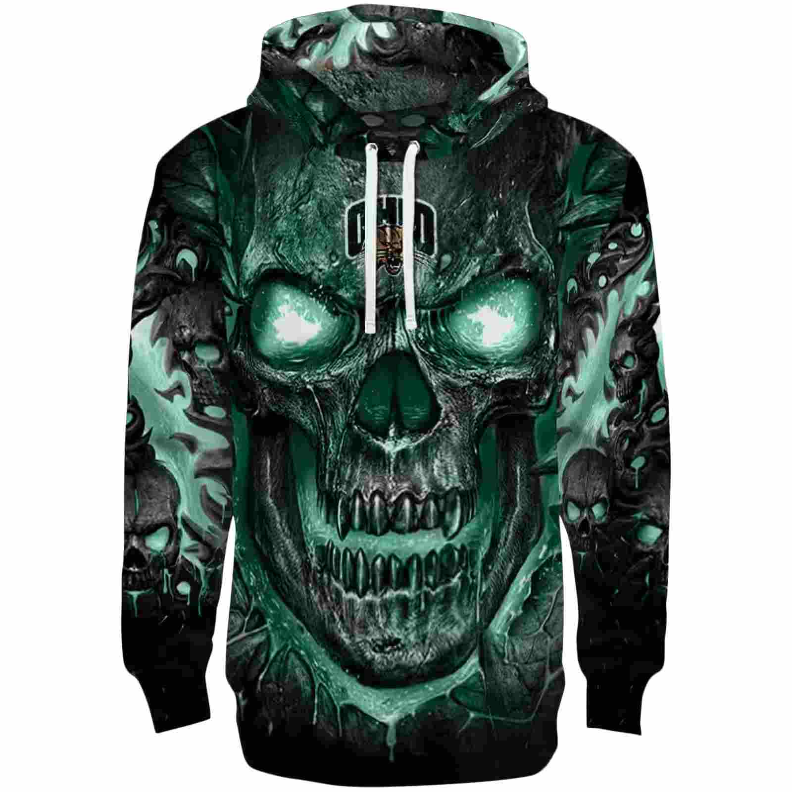 Ohio Bobcats Demonic Skull Green Black Hoodie