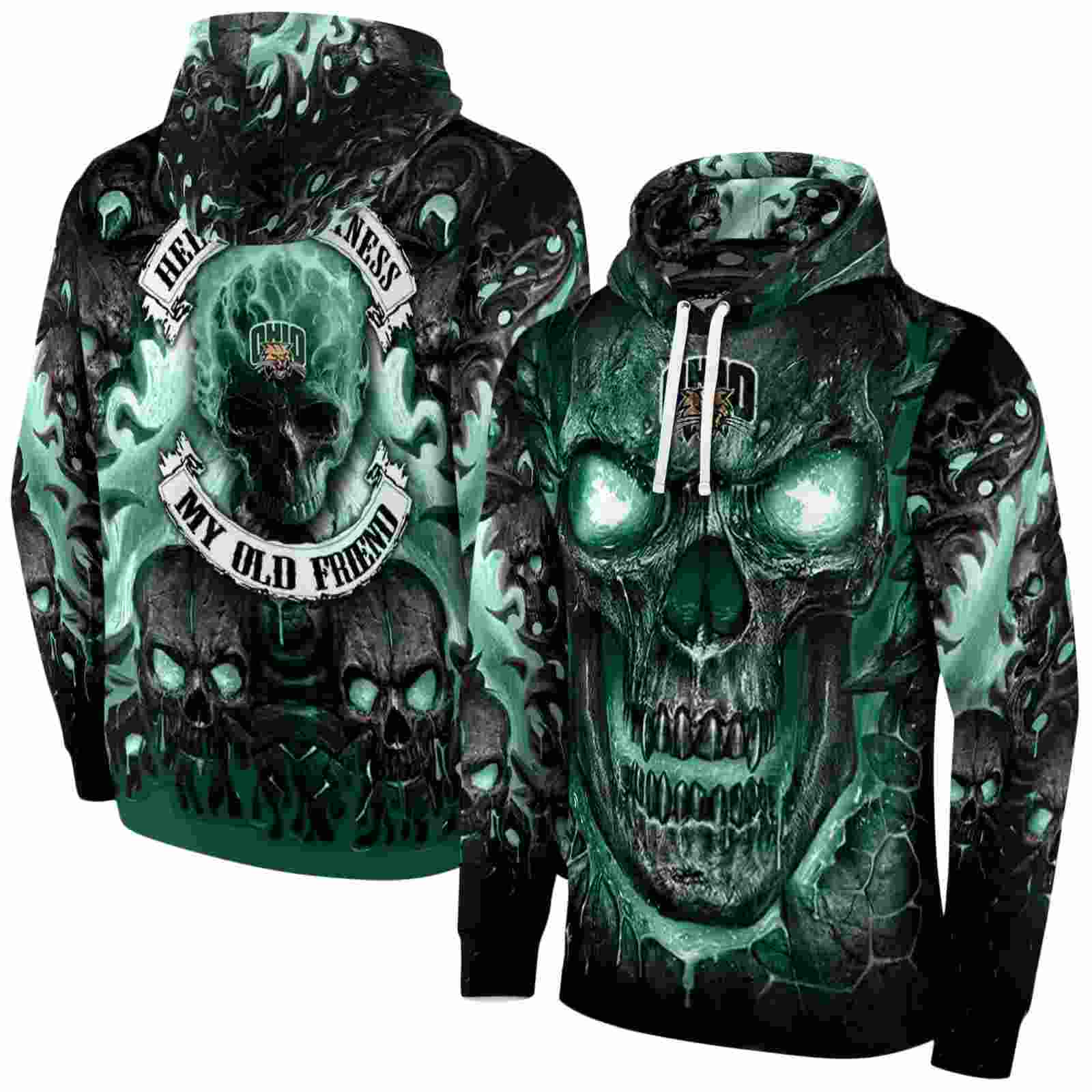 ohio bobcats demonic skull green black hoodie fashion forward