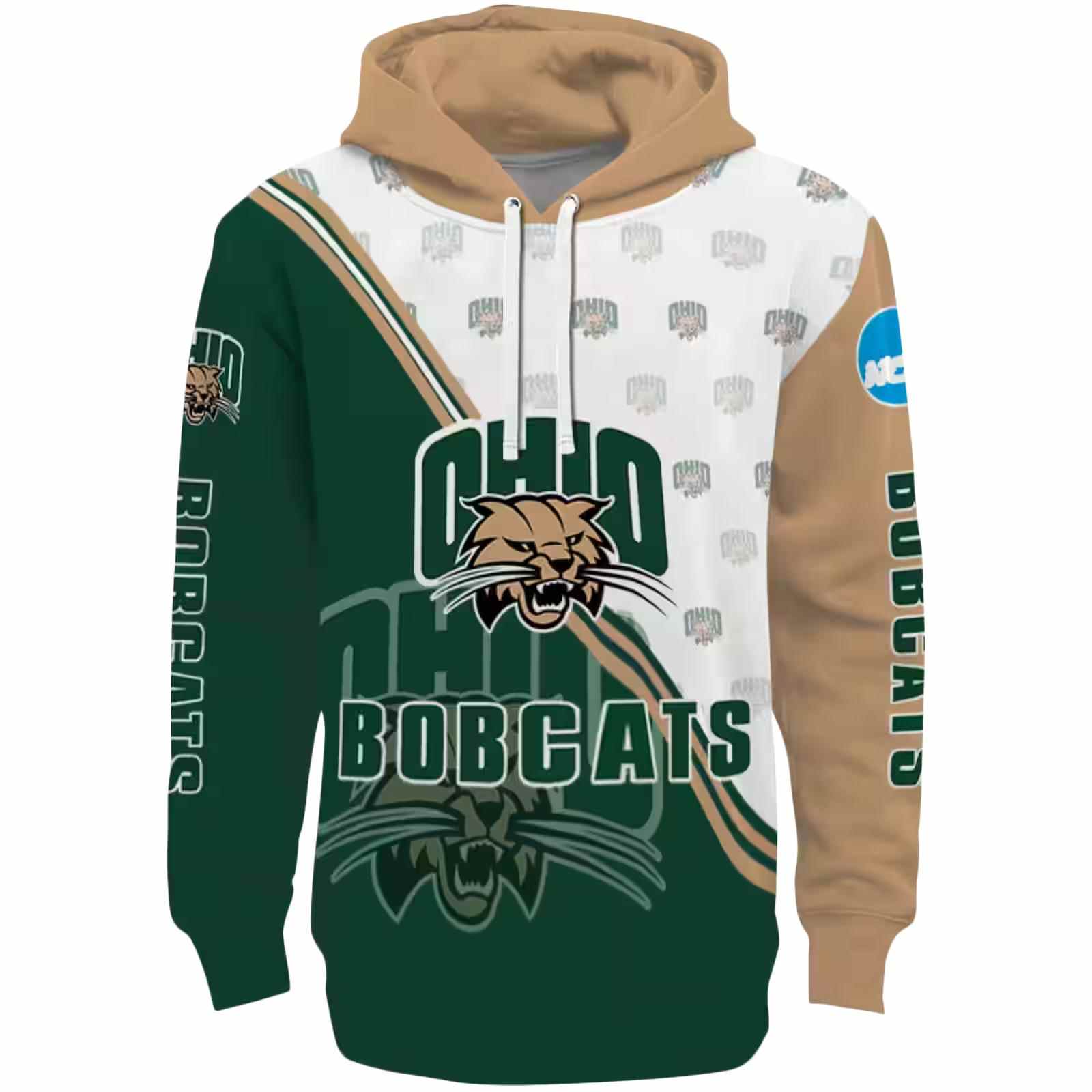 Ohio Bobcats Diagonal Stripe Green White Hoodie