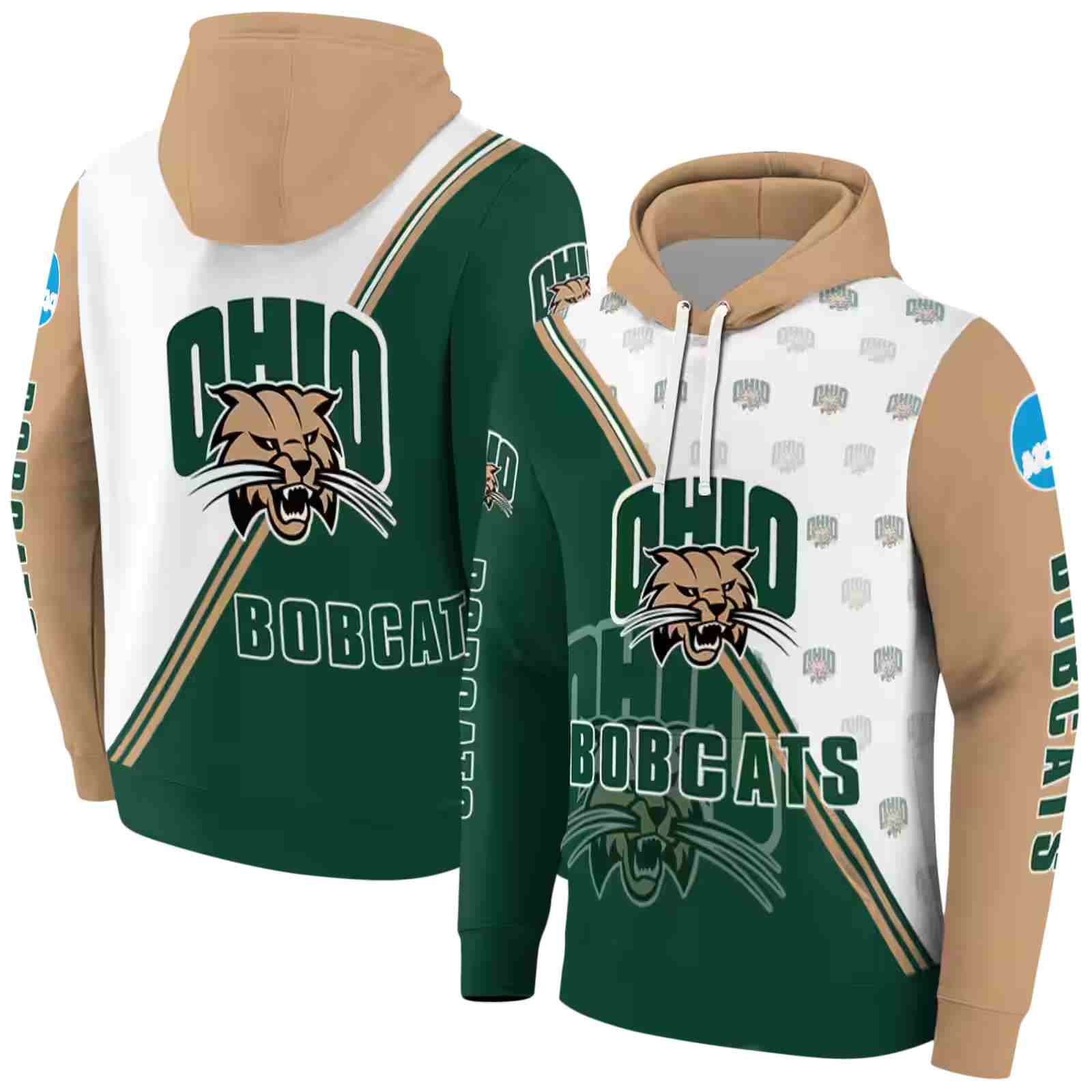 ohio bobcats diagonal stripe green white hoodie fashion forward