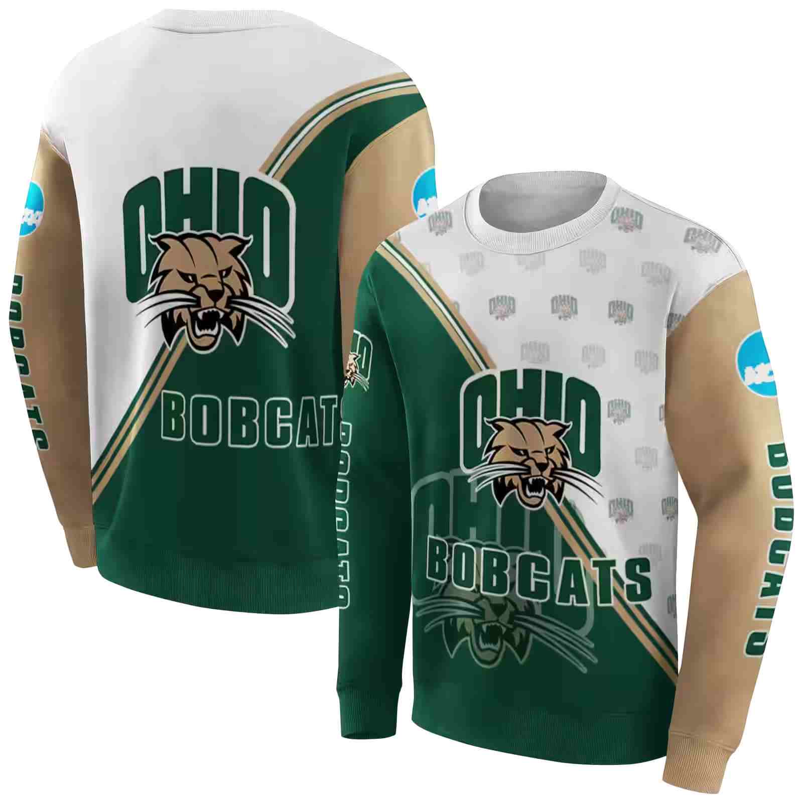 ohio bobcats diagonal stripe green white hoodie premium grade