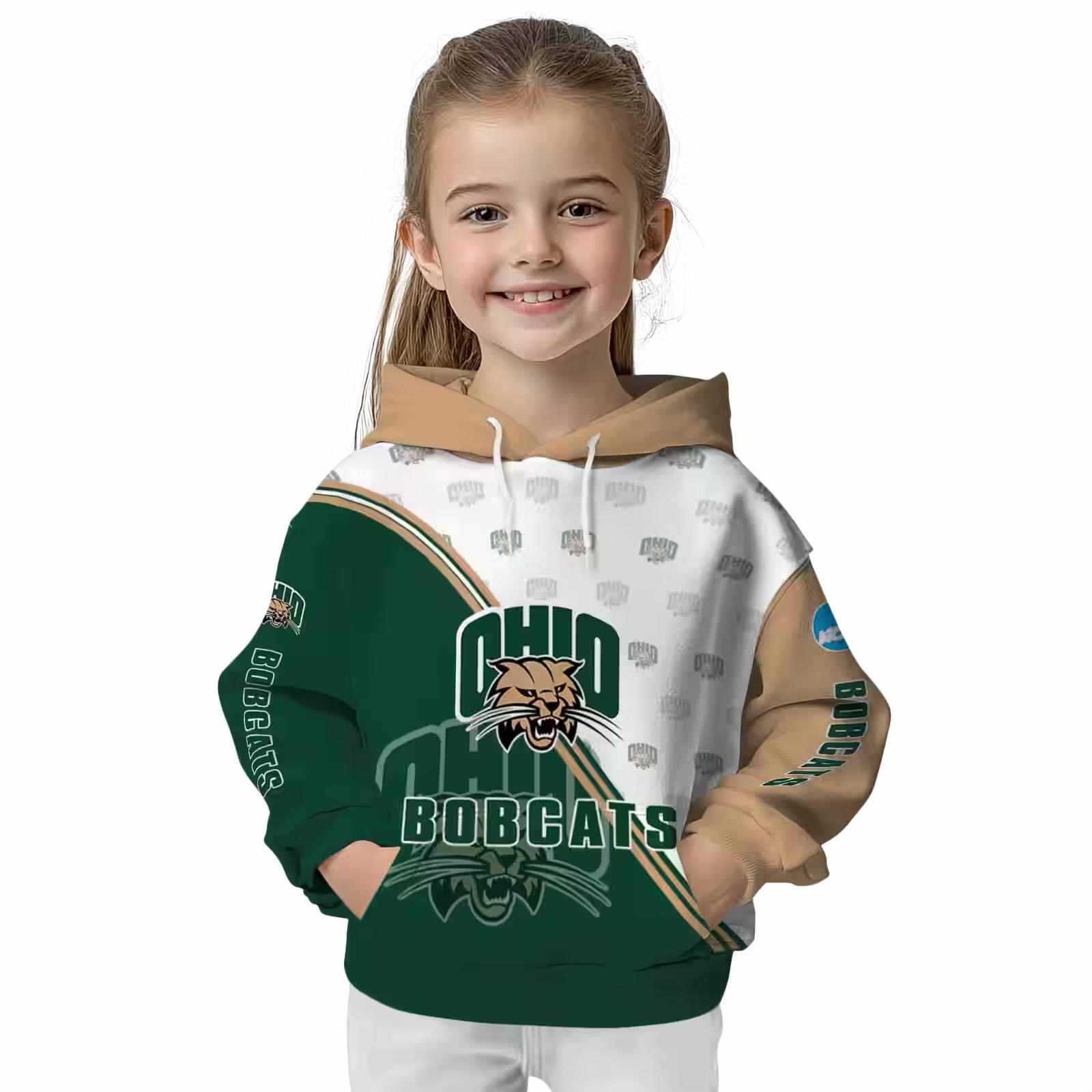 ohio bobcats diagonal stripe green white hoodie top rated