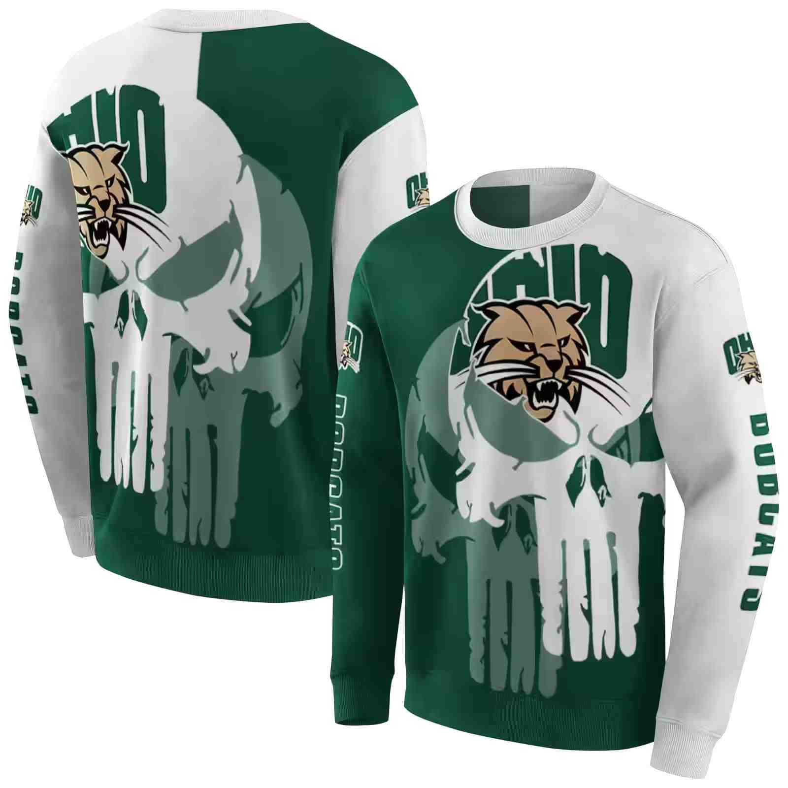 ohio bobcats graphic punisher green white hoodie premium grade