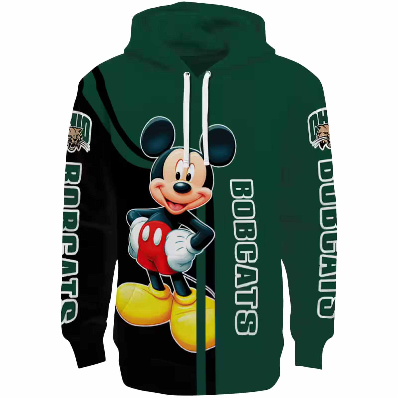 Ohio Bobcats Mickey Mouse Green Black Hoodie