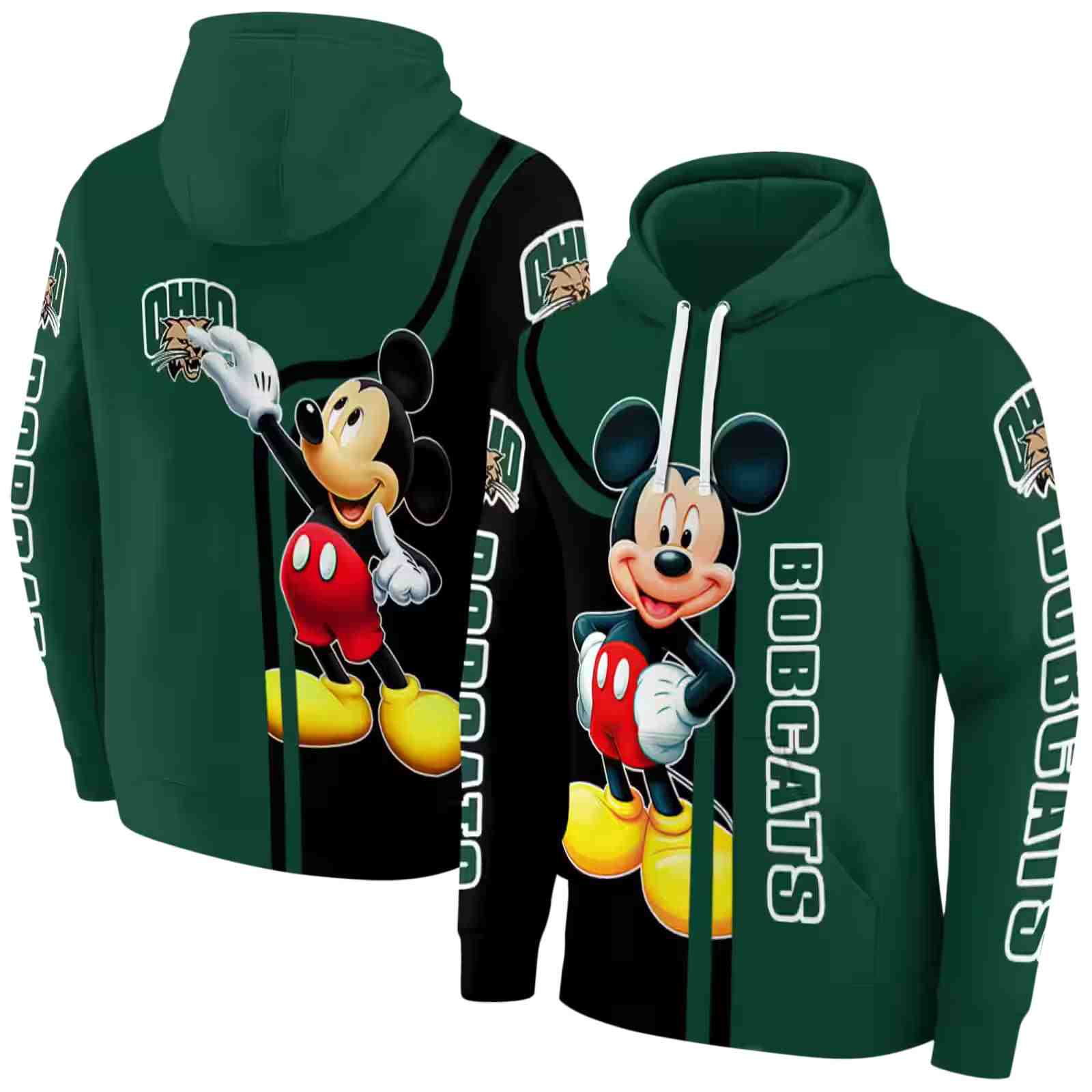 ohio bobcats mickey mouse green black hoodie fashion forward