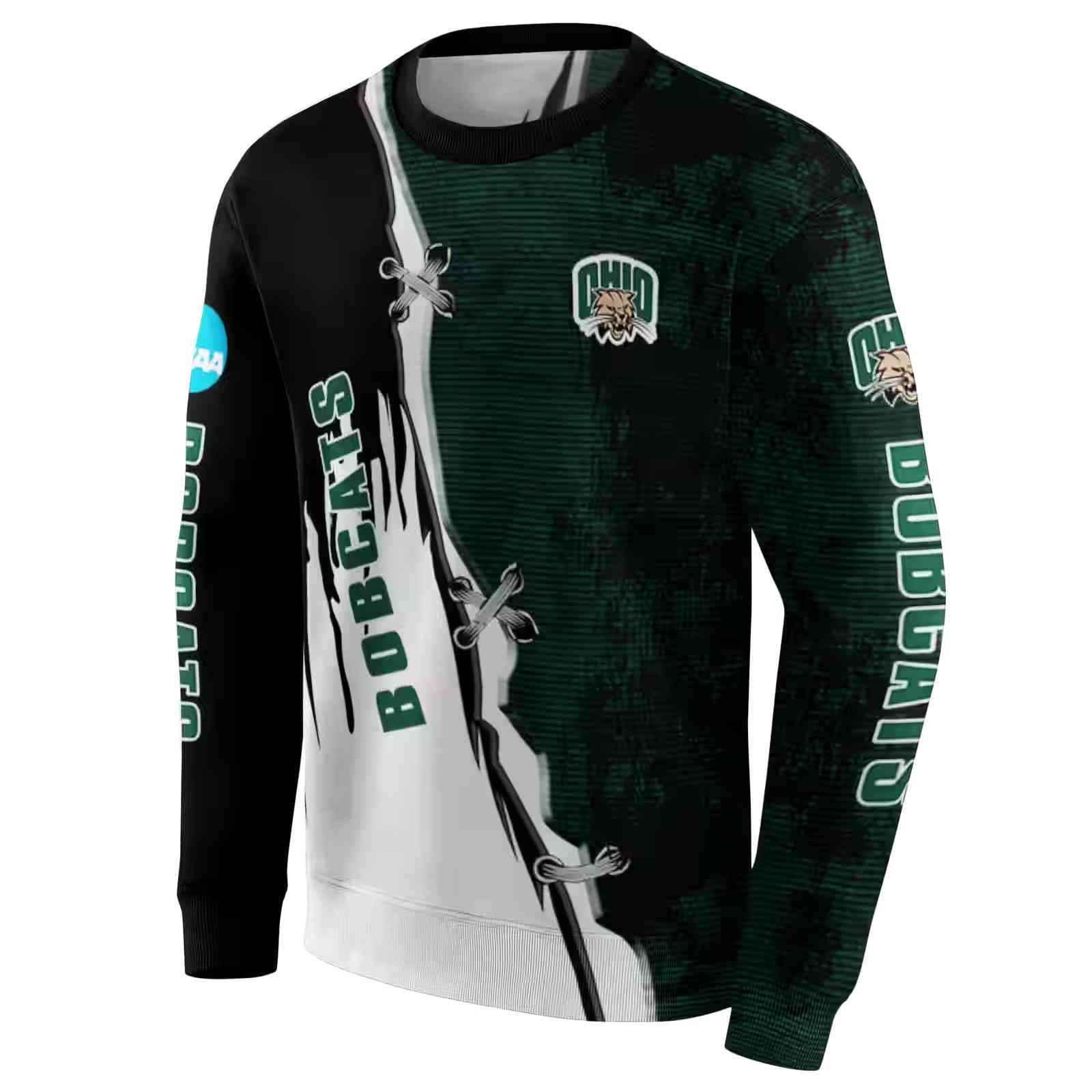 ohio bobcats ripped pattern green black white hoodie new arrival