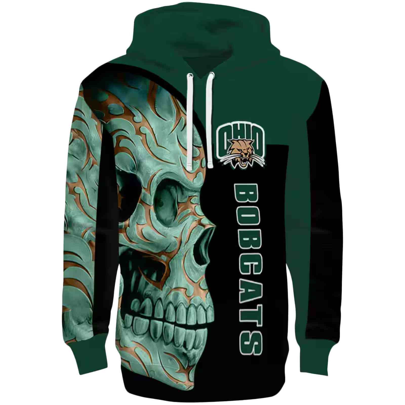 Ohio Bobcats Skull Motif Green Black Hoodie