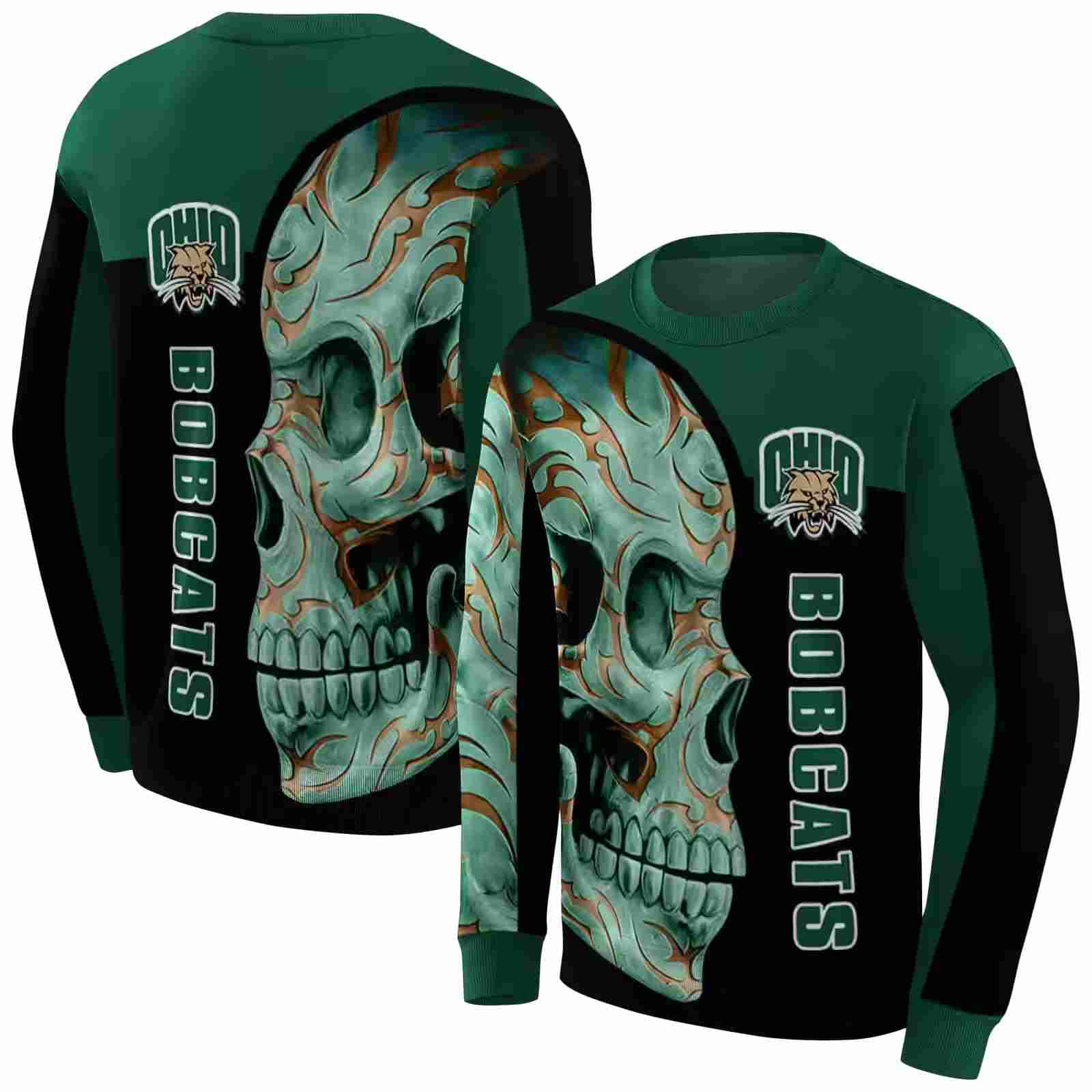 ohio bobcats skull motif green black hoodie premium grade