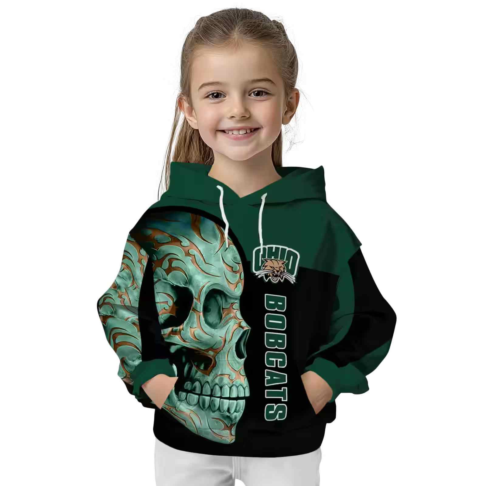 ohio bobcats skull motif green black hoodie top rated