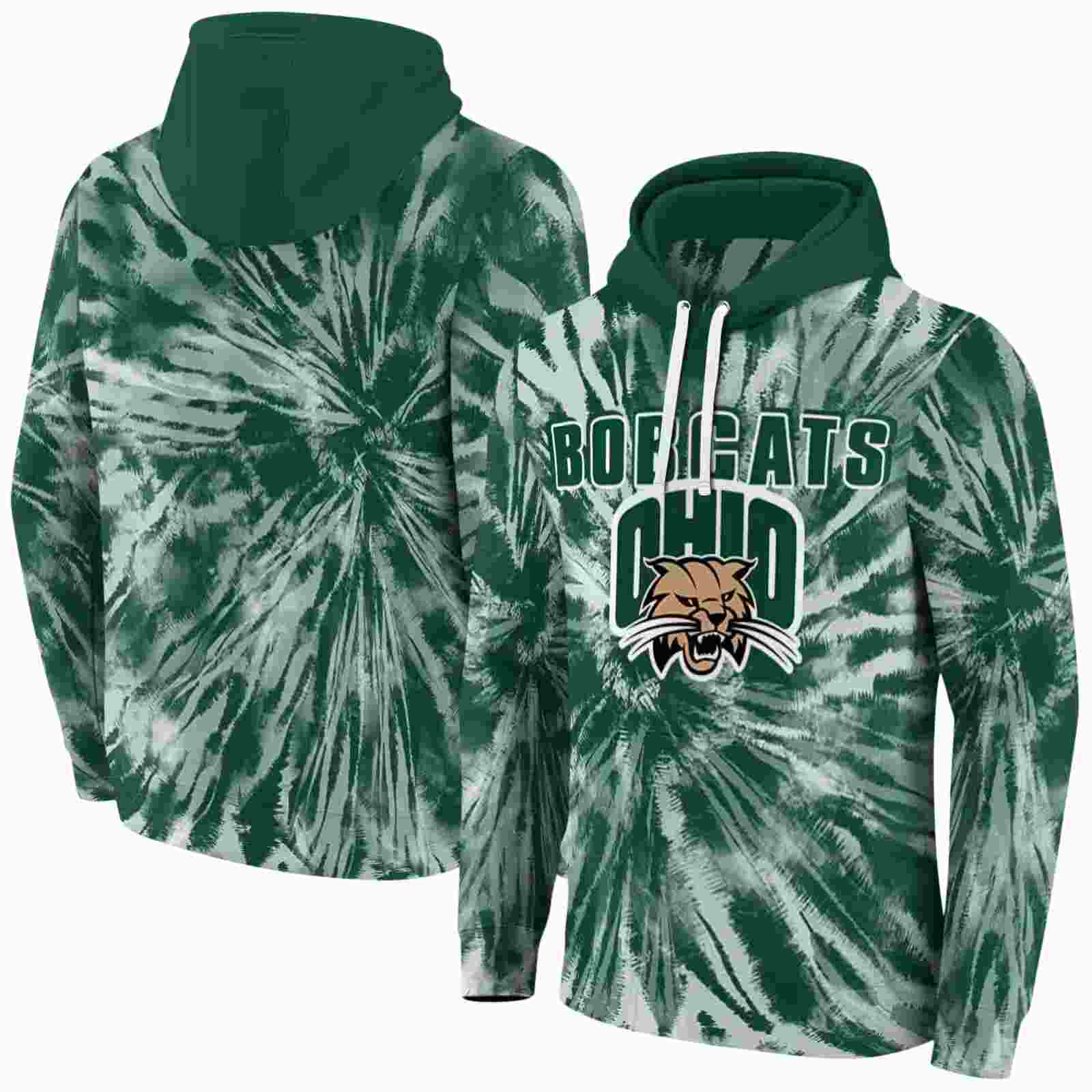 ohio bobcats tie dye pattern green hoodie fashion forward